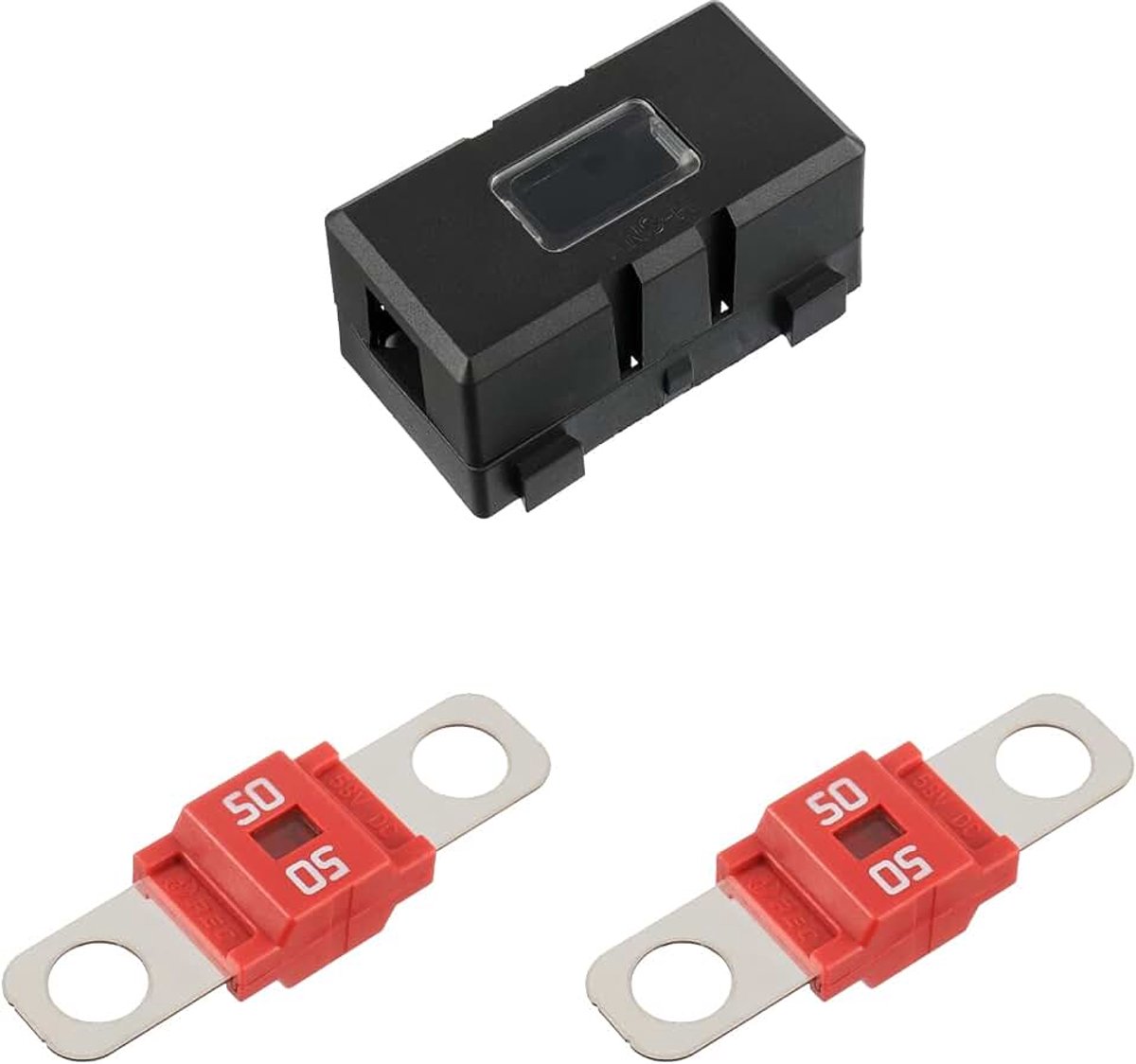 Midi-zekeringhouder en 2 stuks hoogstroomzekering, schroefzekering, 50 A voor auto's, vrachtwagens, voertuigen, midi-zekering 50 ampère