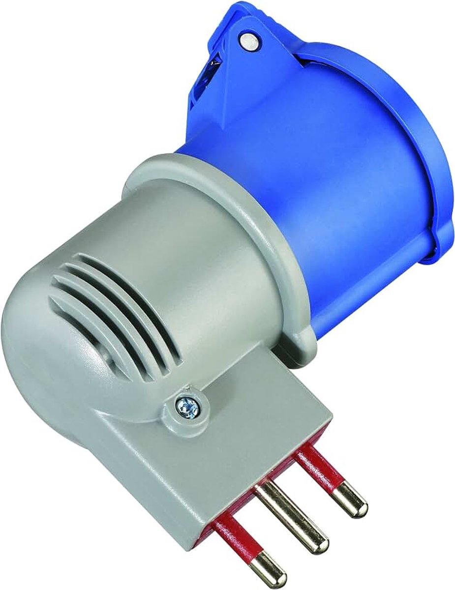 Netstekker Italiaanse grote 16 A stekker industrie IEC met deksel geschikt voor campers, camping, caravan, boot, bouwplaats grijs