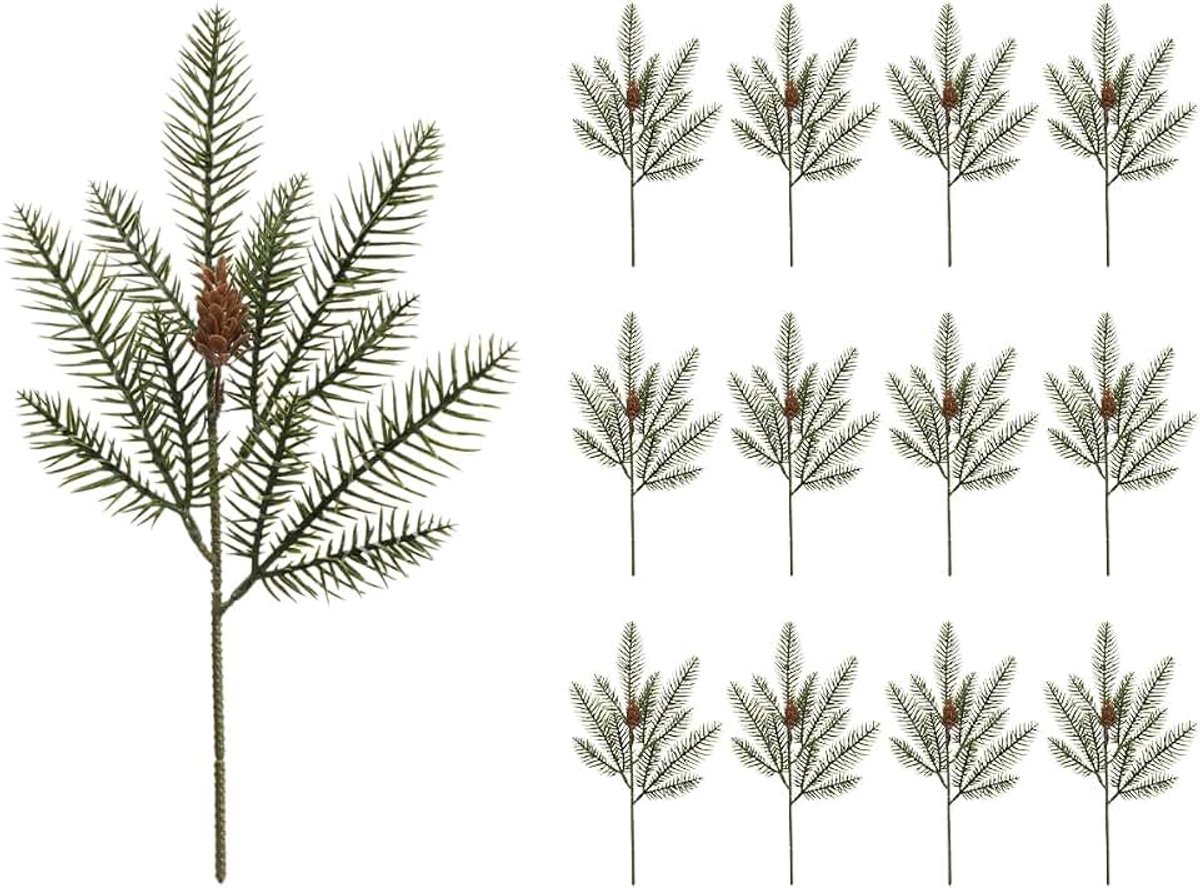 Norfolk dennentakken, 12/24 stuks snorfolk dennenstengels, faux groene stengels, kunstmatige dennentakken, kerstdecoratie, kerstdecoraties voor thuis, Norfolk dennenstengels (12, stijl 2)