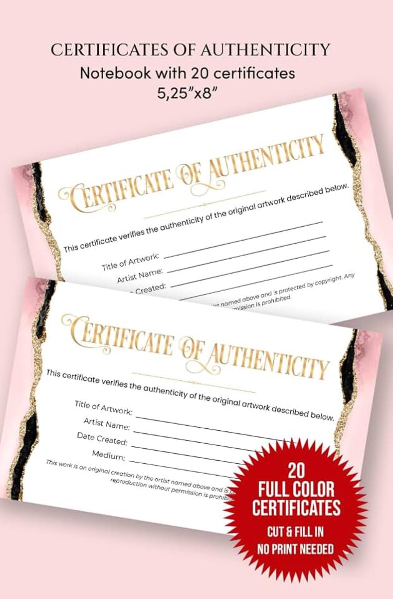 Certificate of Authenticity for Original Artwork: Small Size Certificate of Authenticity for Artwork | Notebook with 20 Certificates | Art ... Original Paintings, Prints, and Handmade Art