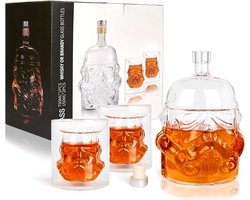 Whiskey karaf Whiskyfles met 2 whiskyglazen, Whisky dekanter 750ML Cadeau voor mannen, Whisky set voor Bourbon, Single Malt, Jameson, Iers, Wijn, Scotch, Brandy (Flesset)