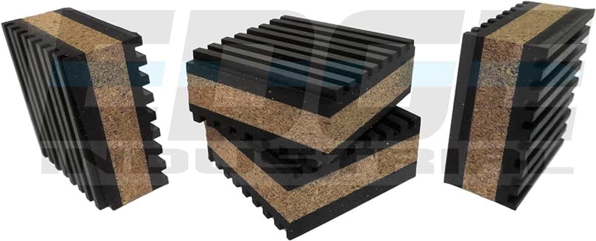 Anti Vibration Isolation Pads 2" X 2" X 7/8" Ribbed Rubber with Cork Center Vibration DAMPENING, Quantity 4
