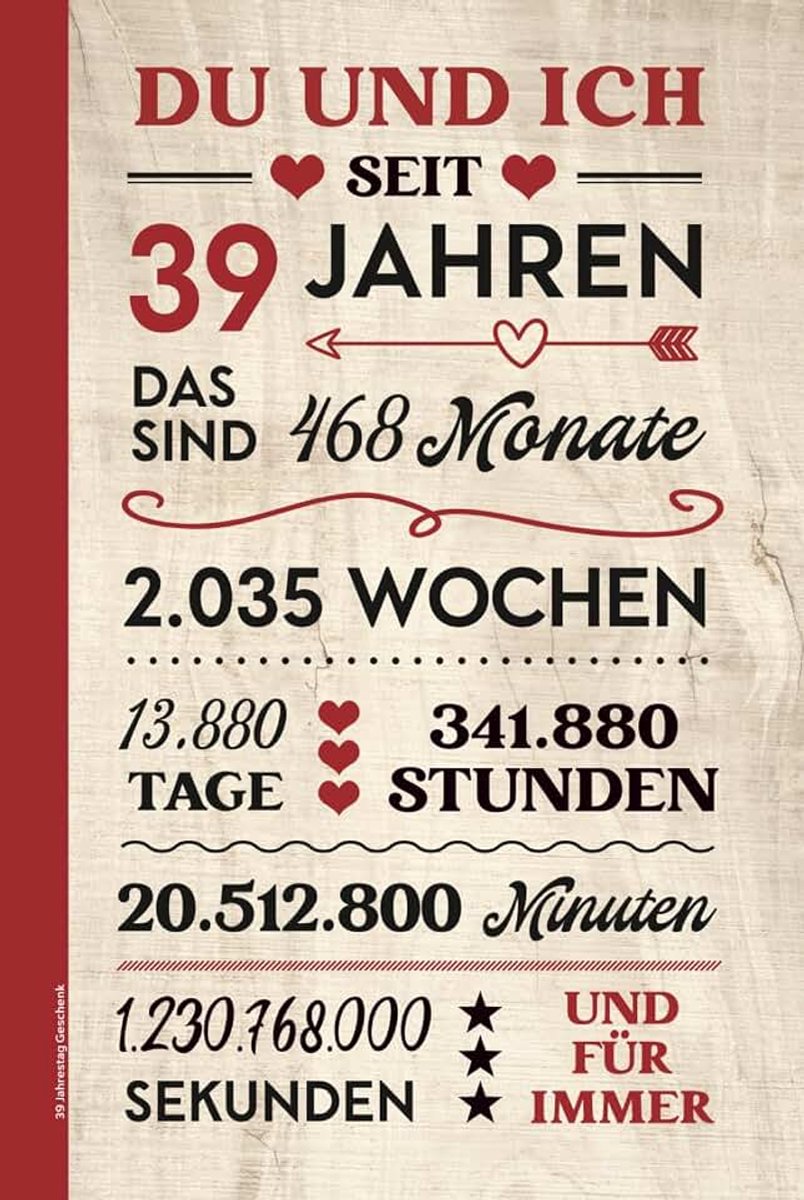 Jahrestag Geschenk: Notizbuch A5 liniert Idee zum 39. Hochzeitstag die Sonnenhochzeit DU UND ICH SEIT 39 JAHREN Buch für Erinnerung nach 39 Jahren glücklicher Beziehung Notizheft 39. Kennlerntag