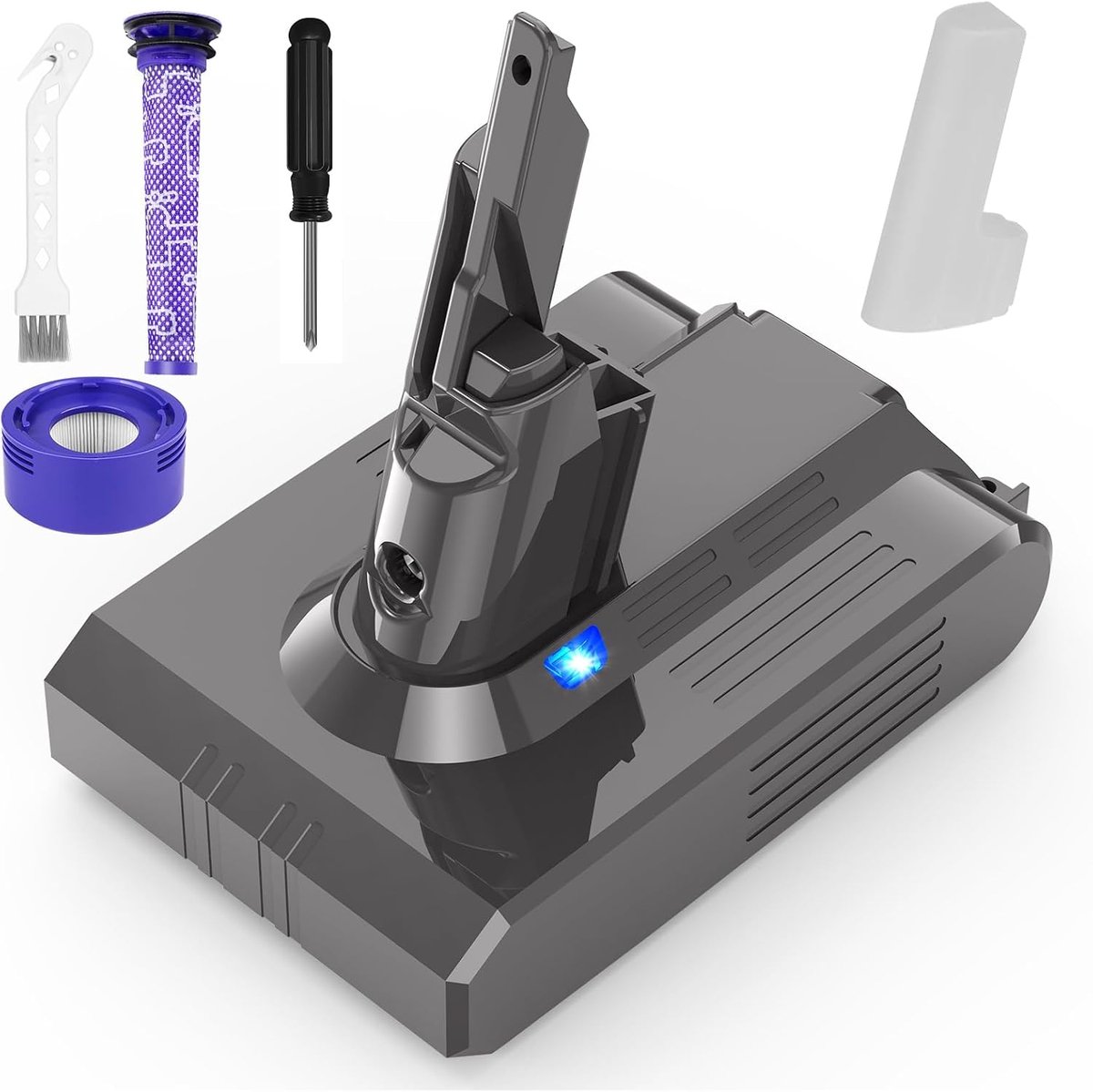 Vacuümbatterij voor Dyson V7 SV11, 6500 mAh 21,6 V Li-Ion-batterij voor motorhead dieren, extra matras, absolute allergie