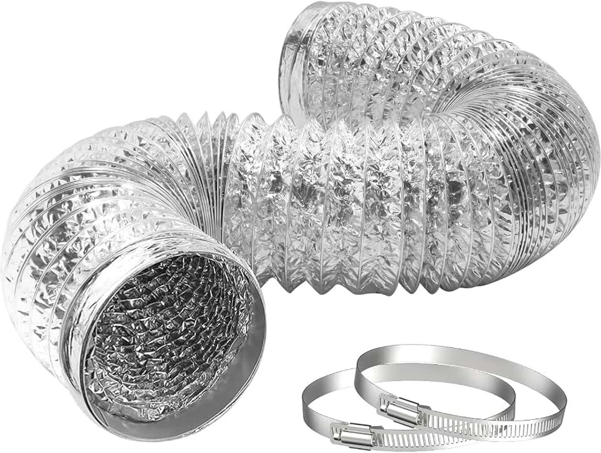 Slang, 100 mm, lengte 2 m, aluminium slang voor droger, afzuigkap, buisventilator, airconditioning, zilver