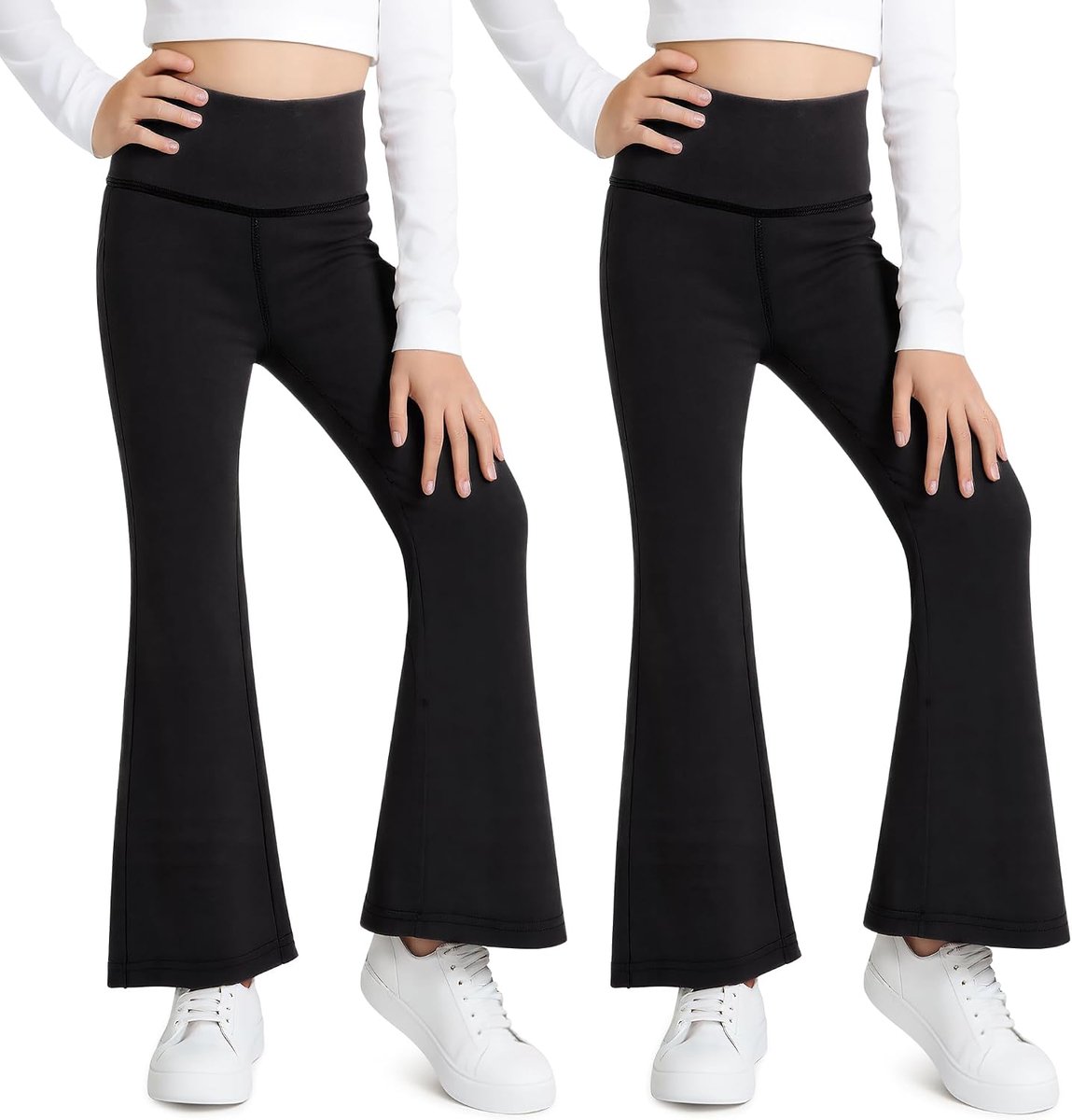 Leggings Schlaghosen Flared Yogahose 2er Pack High Taille Schlag Sporthose Kinder Elastisch Sportleggings Ausgestellte Hosen Tanz Laufen Sport Aktivkleidung für 7-14 Jahre