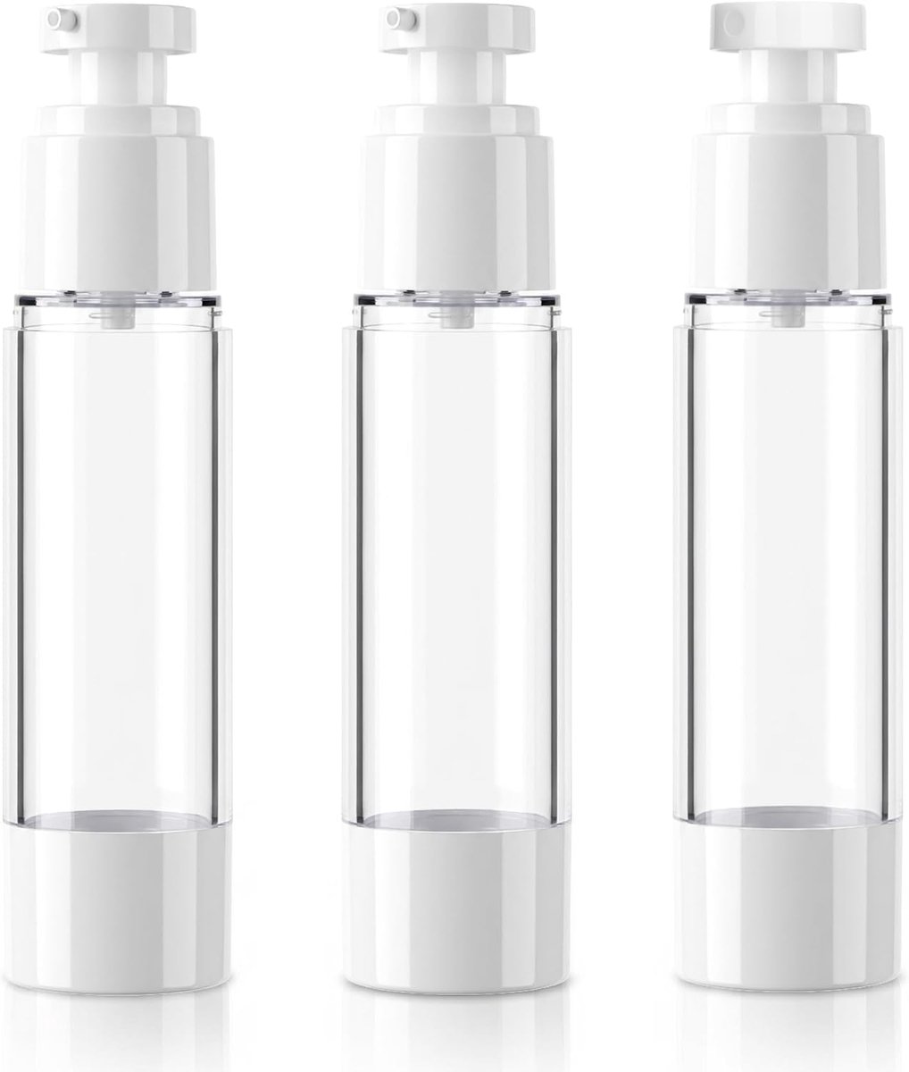 Mini sprayfles set 3 stuks, airless pomp cosmetische flesjes lekvrij navulbaar, kleine sprayflesjes voor parfum lotion shampoo handbagage (50ml)