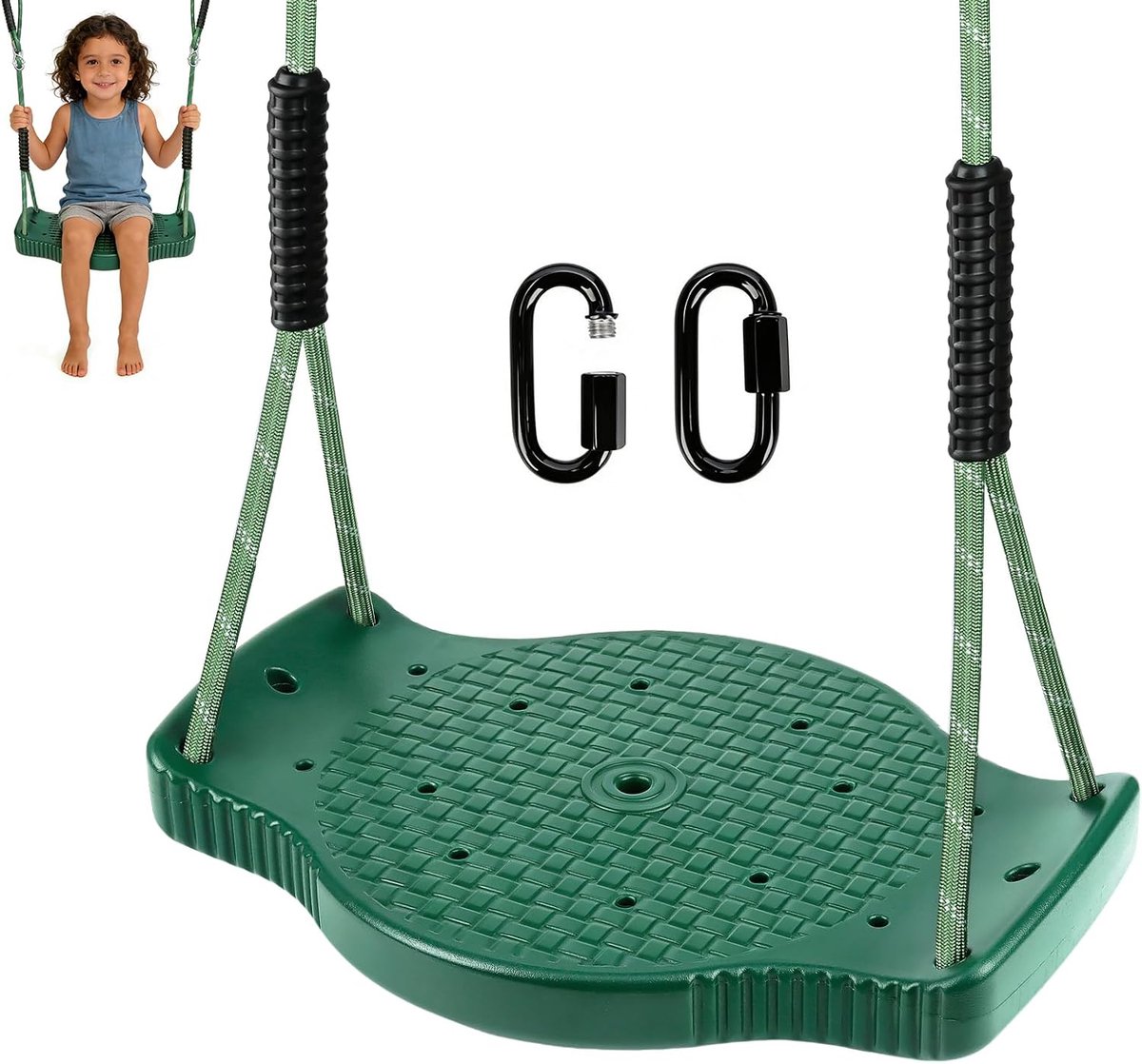 Schommelstoel voor volwassenen, schommelzitset met 2 m lang verstelbaar touw en 2 karabijnhaken, robuuste antislip schommelplank voor schommels, tuin, outdoor, indoor, 90 kg
