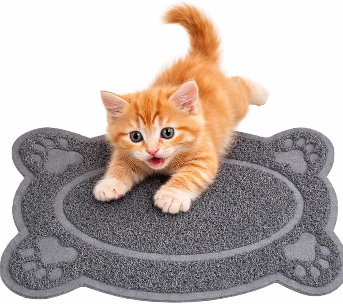 Voerbakmat voor huisdieren, wasbare antislip siliconen voerbakmat voor honden en katten, antislip, waterdicht, 45 x 26 cm, grijs