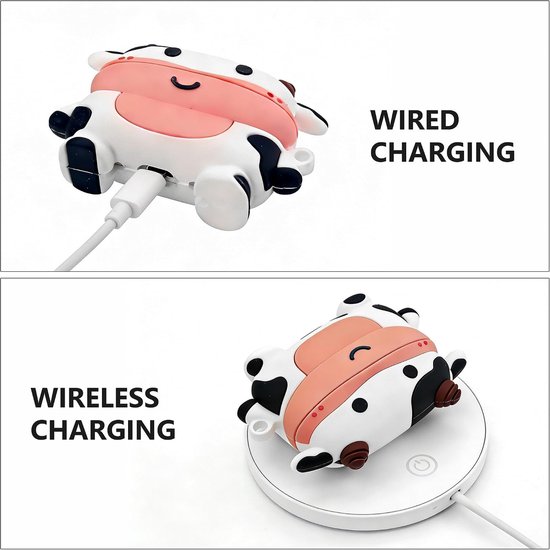 Hoesje voor AirPods 4, AirPods 4 koeienhoes, siliconen, cartoon, AirPods 4 generatie, Kawaii 3D koe AirPods 4 hoesje grappig dier beschermhoes met karabijnhaak (AirPods 4) — afbeelding 4