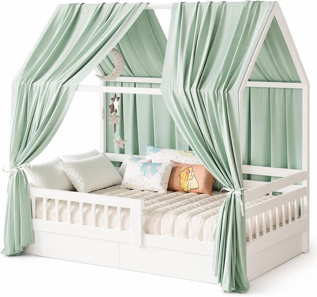 2 stuks huisbed, hemelset, mousseline bedhemel voor kinderbed, zachte en ademende luifel voor huisbed, bedgordijn voor kinderkamer, decoratie (lichtgroen, 350 x 135 cm)