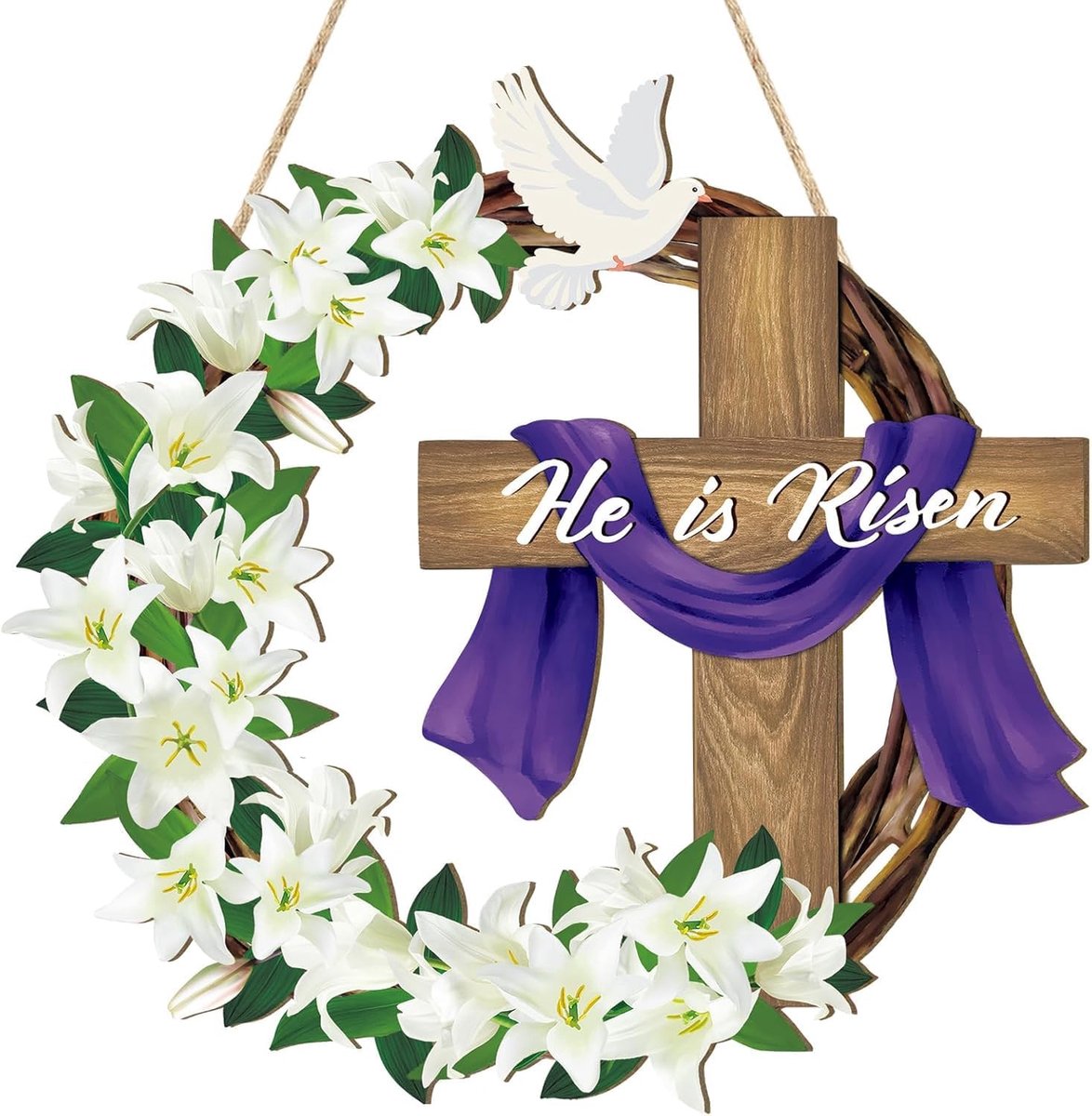Is Risen Door teken deurbordje "Hij is opgestaan paasdecoratie, religieus feest kruis Jezus decoratie voor feestjes, veranda (violet A)