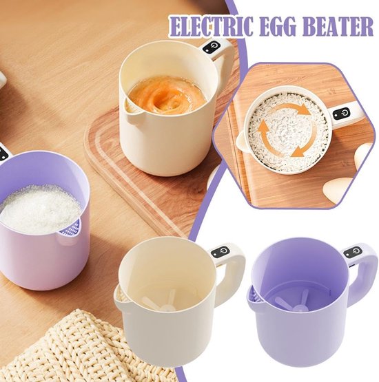 Rijstwasser - Elektrische Eierklopper - Mengbeker - Automatische Roerder - Groentewasser - Fruitmand - Vergiet - Keukenmachine - Handmixer - Draadloos - Oplaadbaar - Keukengerei - Multifunctioneel - Keukenhulp - Wit - 1 stuk — afbeelding 2