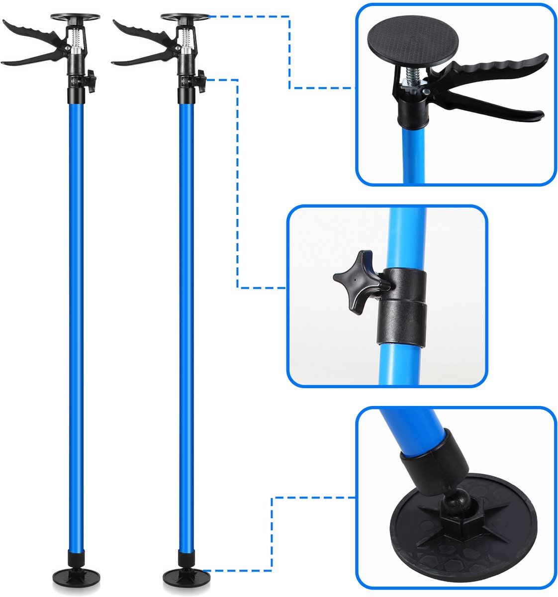 2x Telescopische Plafondsteun Montagesteun 115-290 cm - Bouwstempel met Eenhandbediening - 50 kg per Steun - Blauw - Gipsplaat