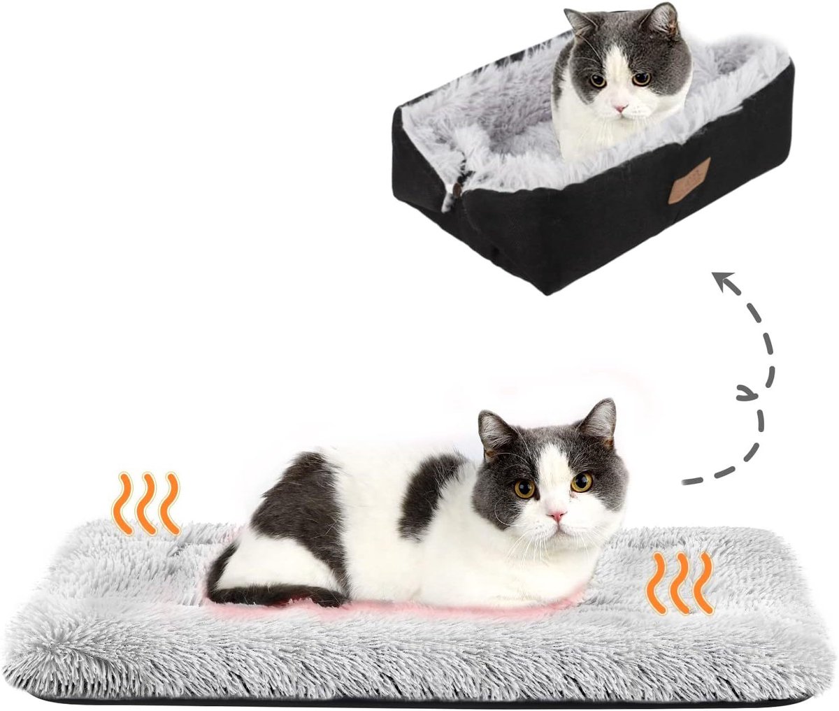 HisKes Zelfverwarmend kattenbed - Zelfverwarmende huisdiermat - 50 x 60 cm - Kattenmat - Kattenbed - Verwarmingsmat voor huisdieren - Geschikt voor binnen- en buitenkatten - Antislip onderkant - Wasbaar - Geen elektriciteit nodig - Zwart