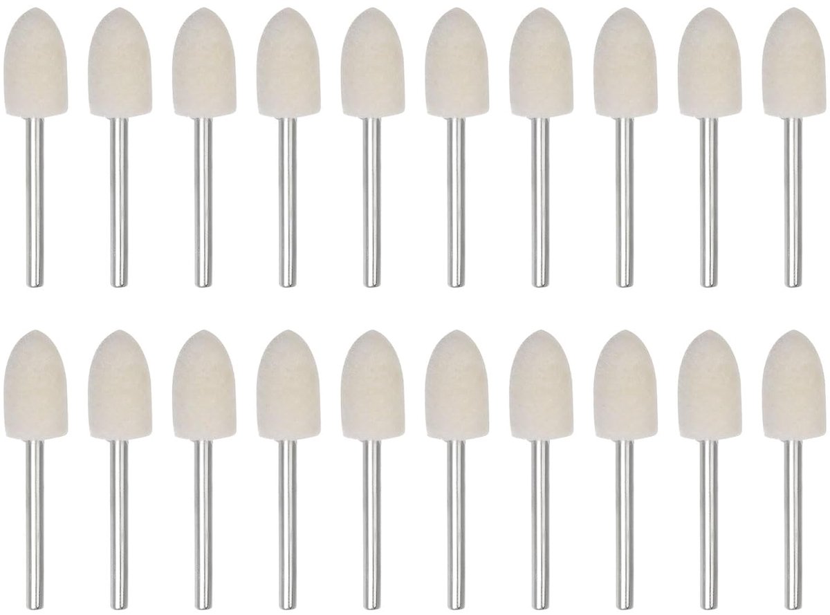 20 stuks Wolvilt Gemonteerde Doren Punten 10mm Kop 1/8" Schacht Kegel Polierboor Graten Vilt Polijsten Schwabbelschijf voor Draaigereedschap