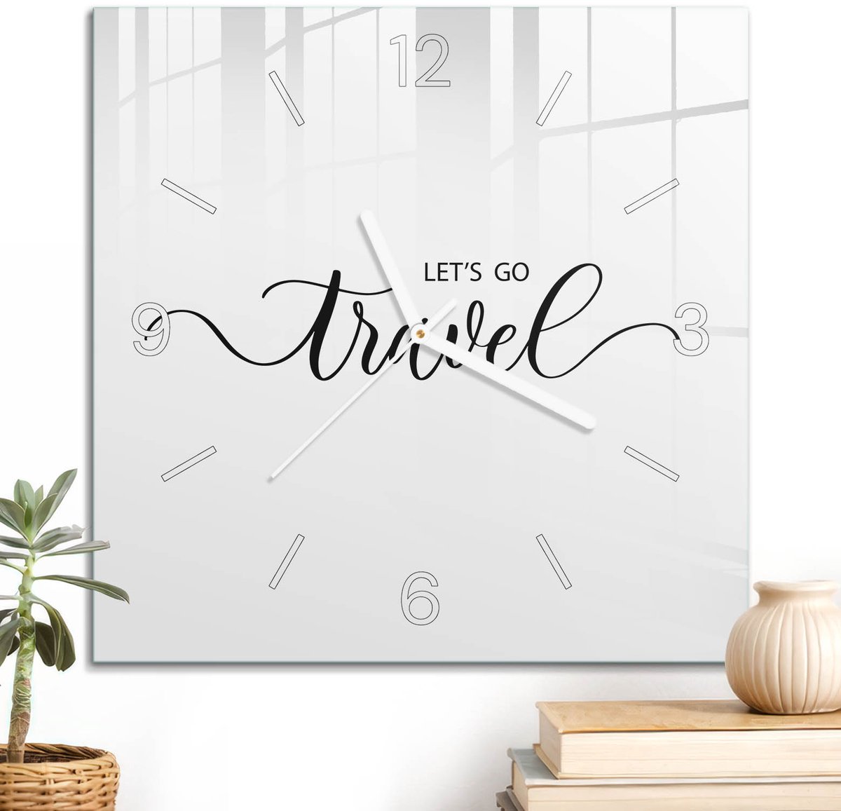ArtPrintCave Zwart-wit Glazen Klok - 30x30 cm - Wandklok Vierkant - Inspirerende Inscriptie Wandklok Keuken - Minimalisme Unieke Klok - Witte Klokwijzers