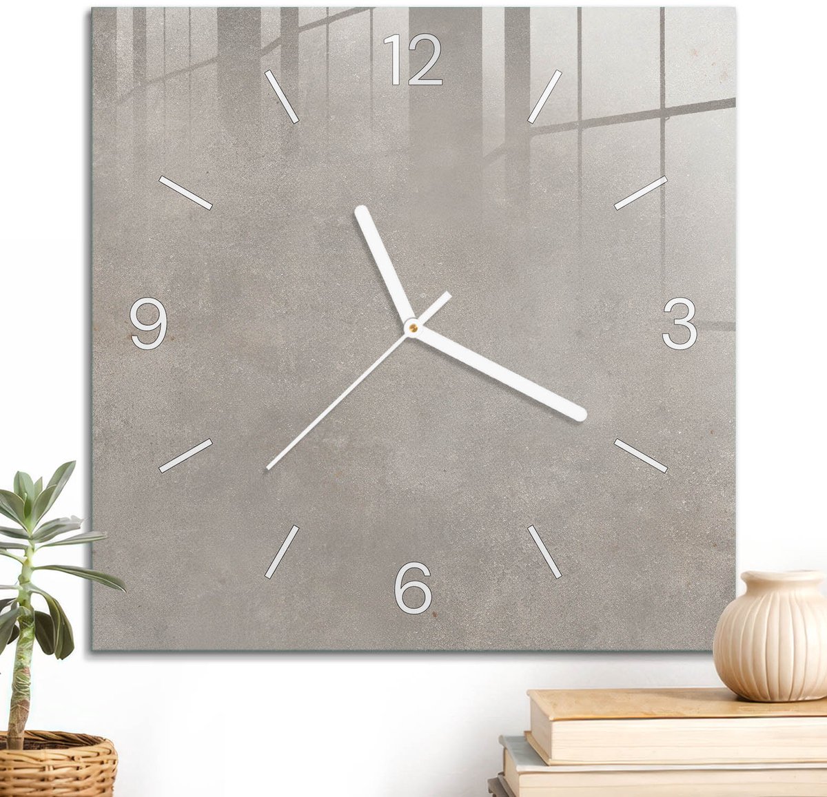ArtPrintCave Beige Glazen Klok - 30x30 cm - Wandklok Vierkant - Natuurlijke Textuur Stille Wandklok - Achtergronden En Patronen Wandklok Keuken - Witte Klokwijzers
