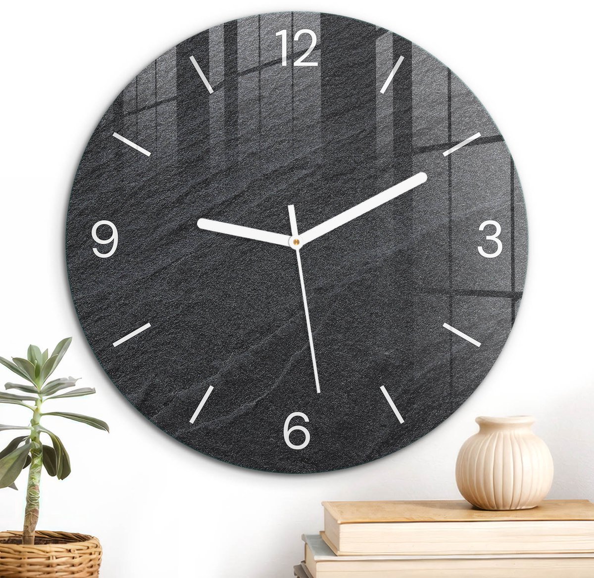 ArtPrintCave Zwart Glazen Klok - Wandklok 30 cm - Muurklok Rond - Zwarte Textuur Wandklok Keuken - Achtergronden En Patronen Unieke Klok - Witte Klokwijzers