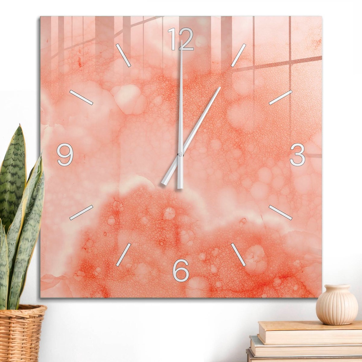 ArtPrintCave Roze Glazen Klok - 60x60 cm - Wandklok Vierkant - Roze Droom Wandklok Keuken - Achtergronden En Patronen Unieke Klok - Witte Klokwijzers