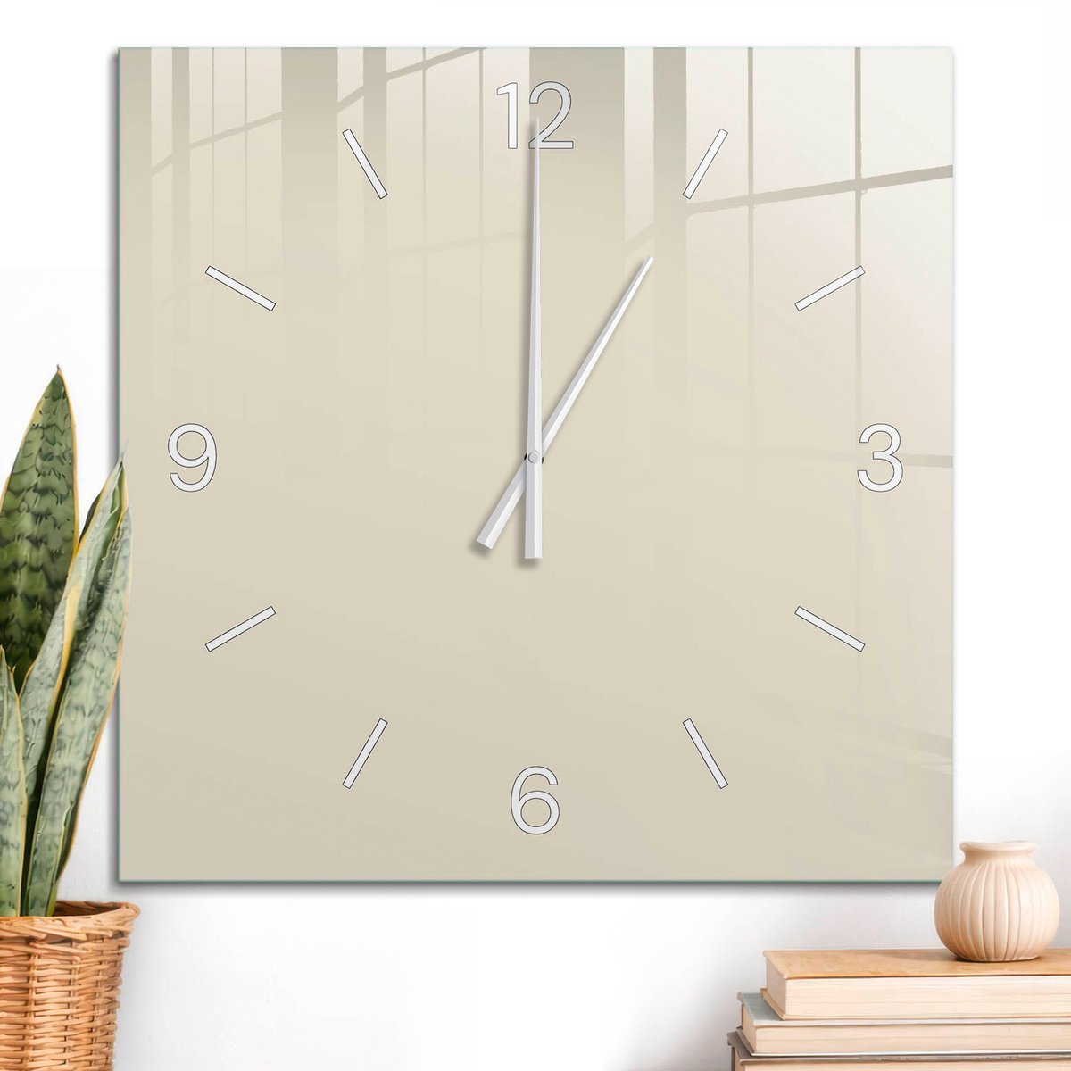 ArtPrintCave Beige Glazen Klok - 60x60 cm - Wandklok Vierkant - Lichte Steen Wandklok Keuken - Abstractie Unieke Klok - Witte Klokwijzers