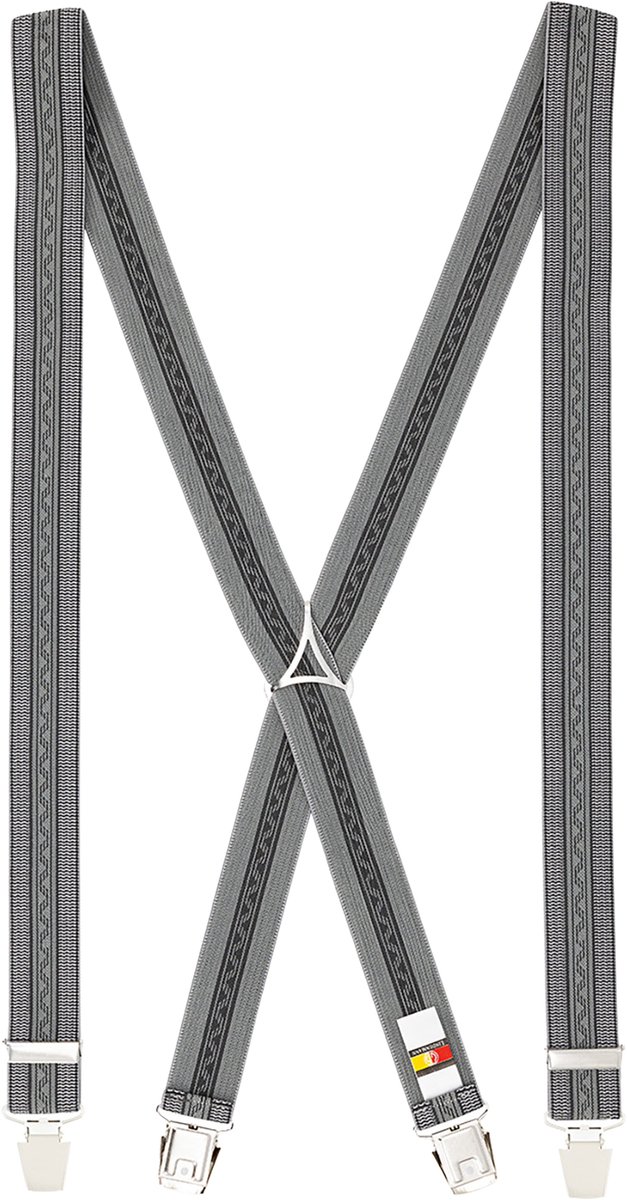 LINDENMANN heren bretels met extra sterke clips X-vorm - grijs dessin