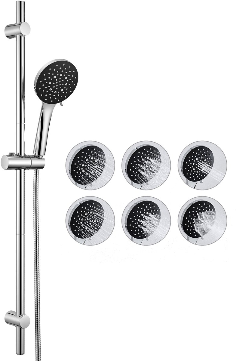Auralum Max Glijstangset - 90cm - Ronde handdouche - 6 Straalsoorten - 5.6 l/min - 150 cm Doucheslang - Hoge Druk - Anti-Kalk Douchekop - Doucheset - Chroom&Zwart