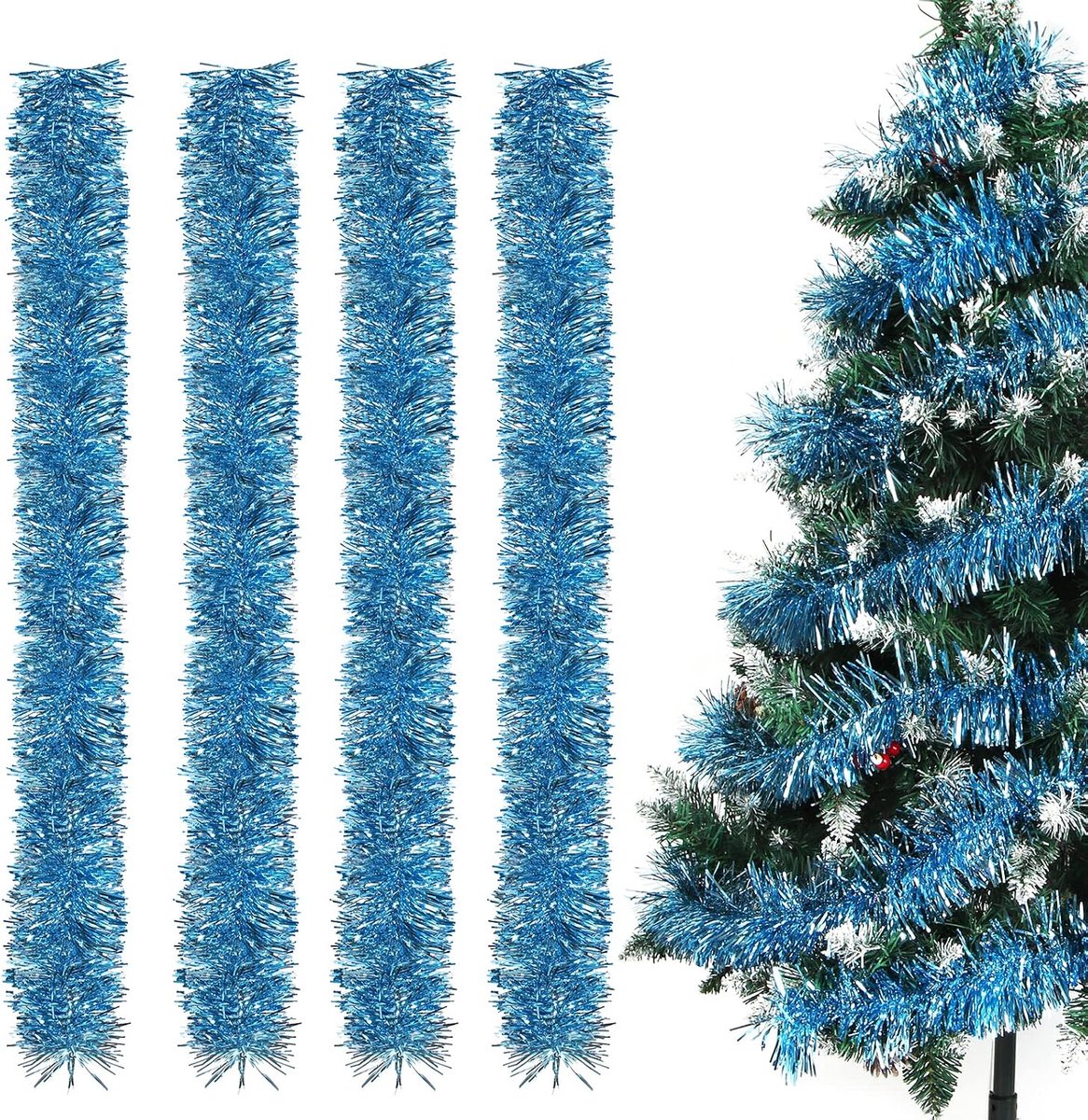 Kerstslinger, 4 stuks, 2 m, kerstboom, lichtblauw, metaal, decoratie voor binnen en buiten