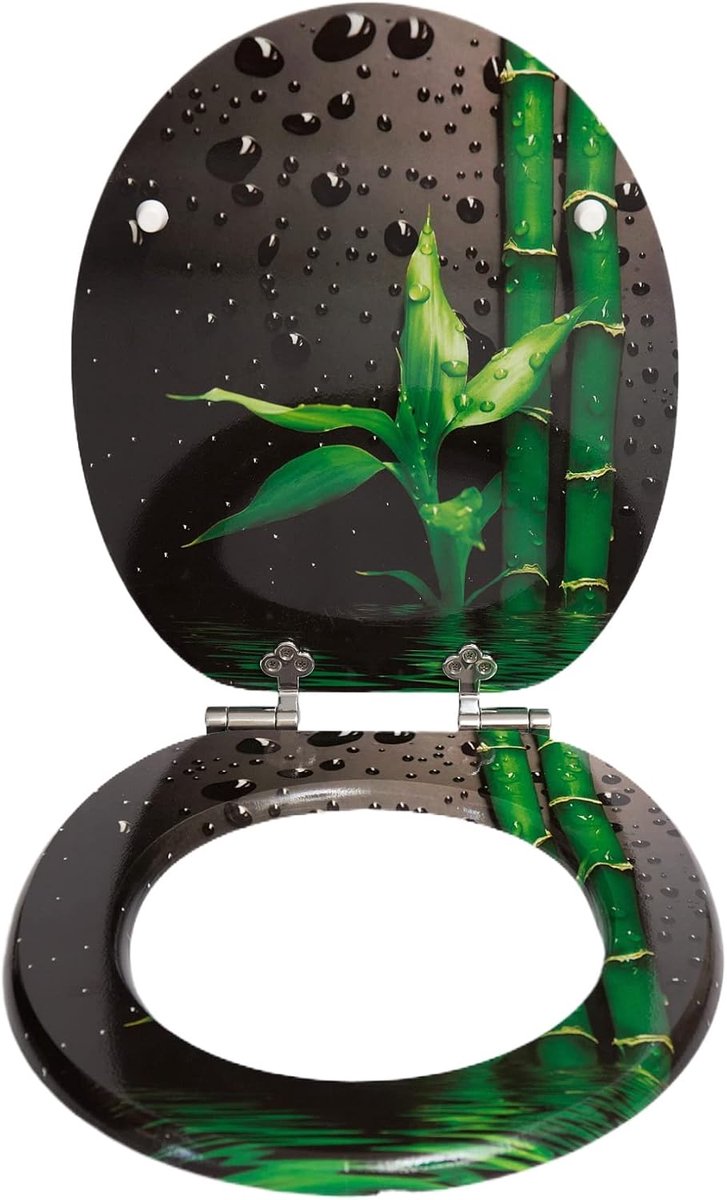 Wc-bril met softclosemechanisme, hoogwaardige en stabiele antibacteriële toiletten, mdf-houten kern, stabiele kwaliteit, eenvoudige montage, groene bamboe
