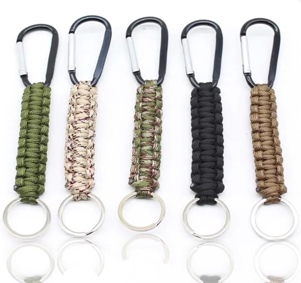 5 Stks Paracord Sleutelhanger met Karabijnhaak, Gevlochten Lanyard Ring Haak Clip voor Sleutels Zaklamp Camping Wandelen Outdoor Rugzak