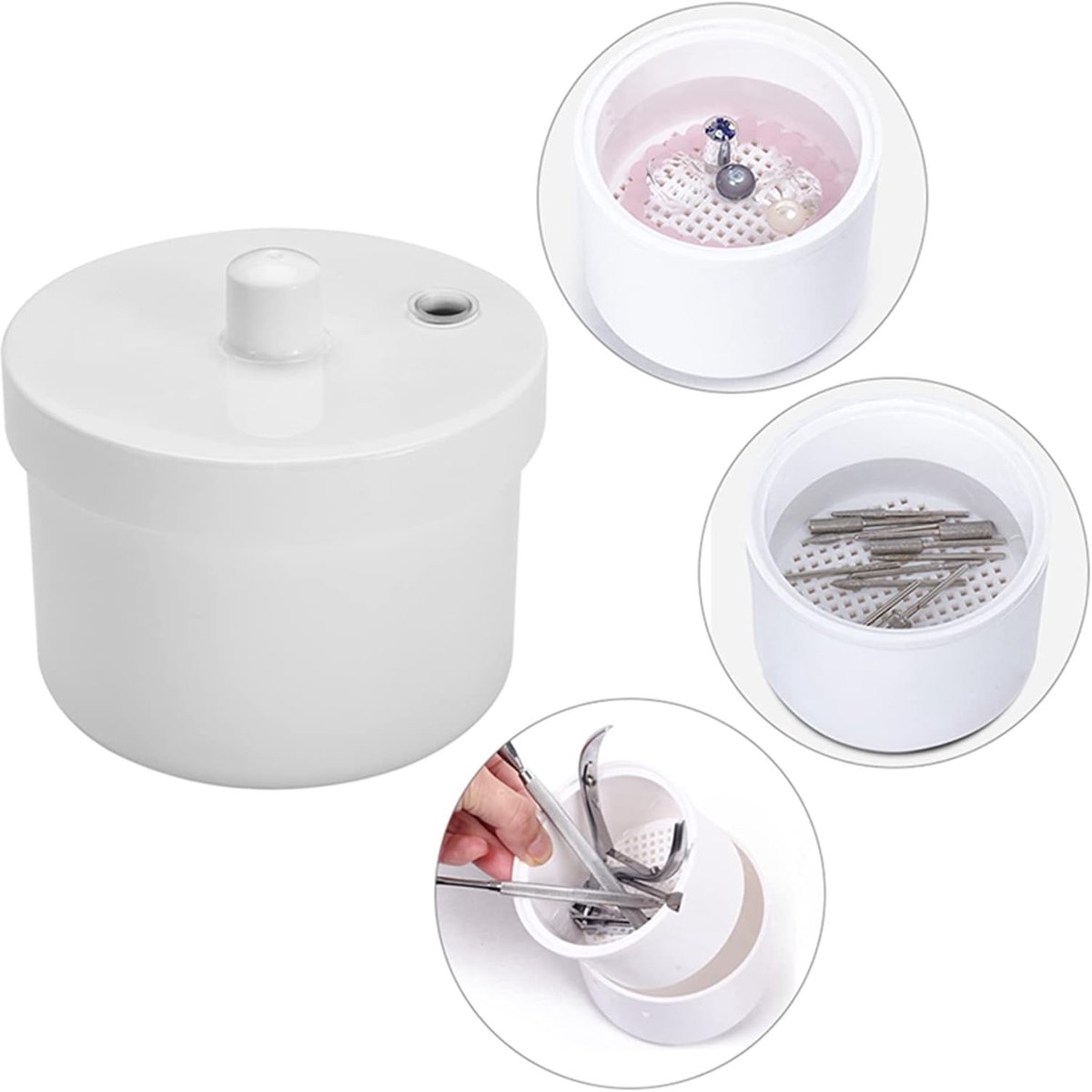 Ronde Doos, Duurzame Plastic Sterilisatorpot, Handig Afneembaar Bakje En Zelflozende Mand Ontwerp Nagelgereedschapsterilisator