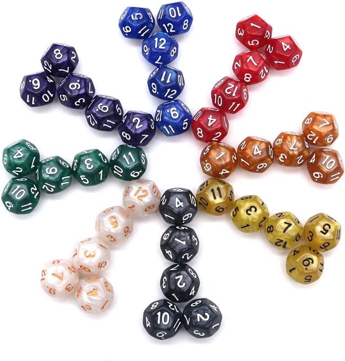 40 stuks geassorteerde verpakking van 12 zijden dobbelstenen - veelkleurig assortiment D12 veelvlakkige dobbelstenen (8 kleuren, 5 stuks voor 1 kleur