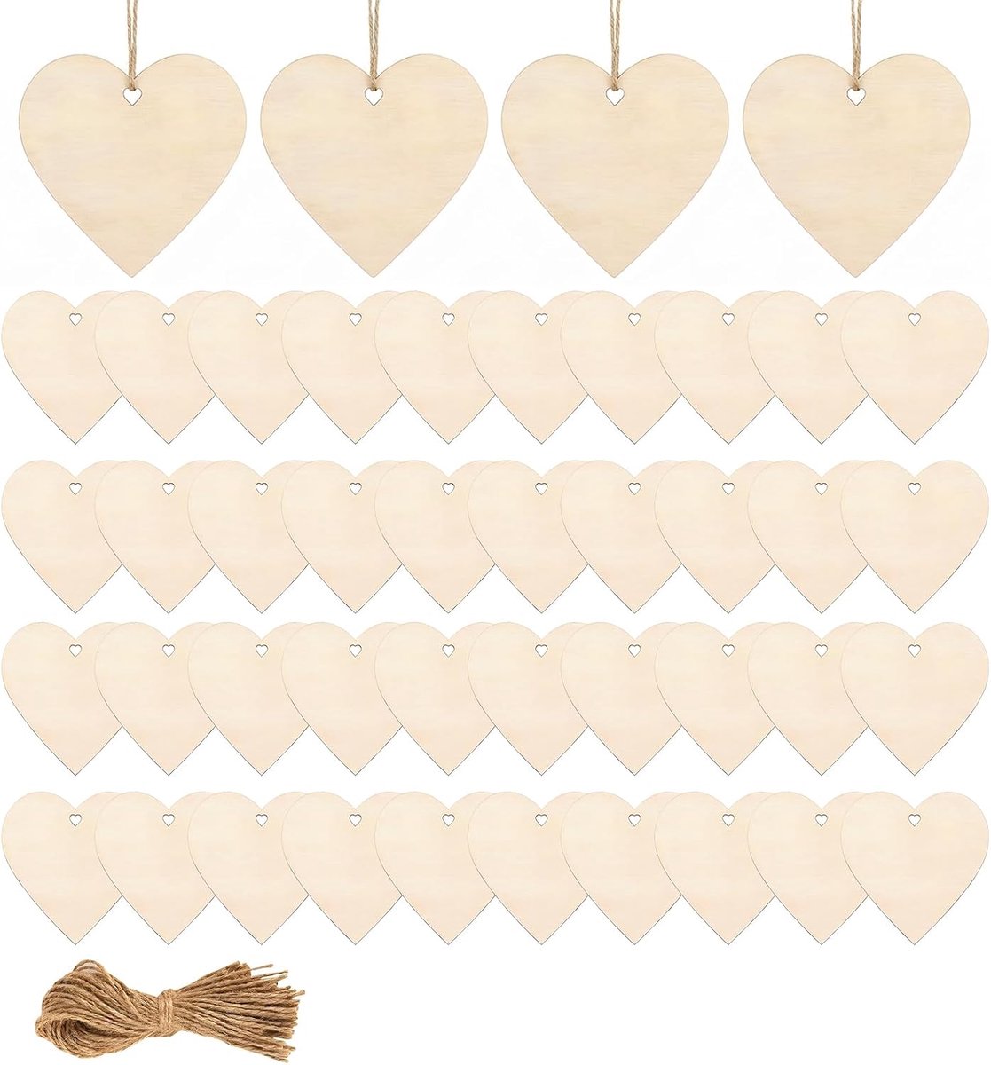 40 stuks houten harten om te beschrijven, hartvormige hangers met glad