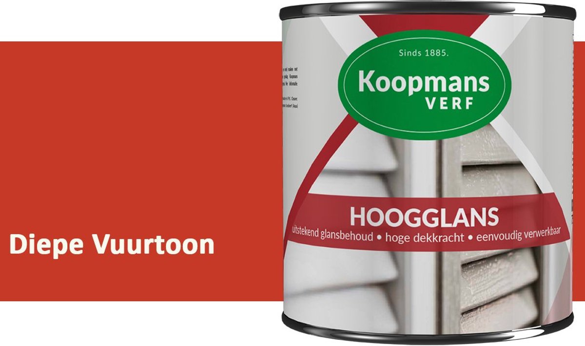 Koopmans Hoogglans Lakverf Binnen & Buiten – Voor Hout en Metaal – Krasvast – Hoge Dekkracht – Kozijnen, Deuren & Meubels – Diepe Vuurtoon – 750 ml
