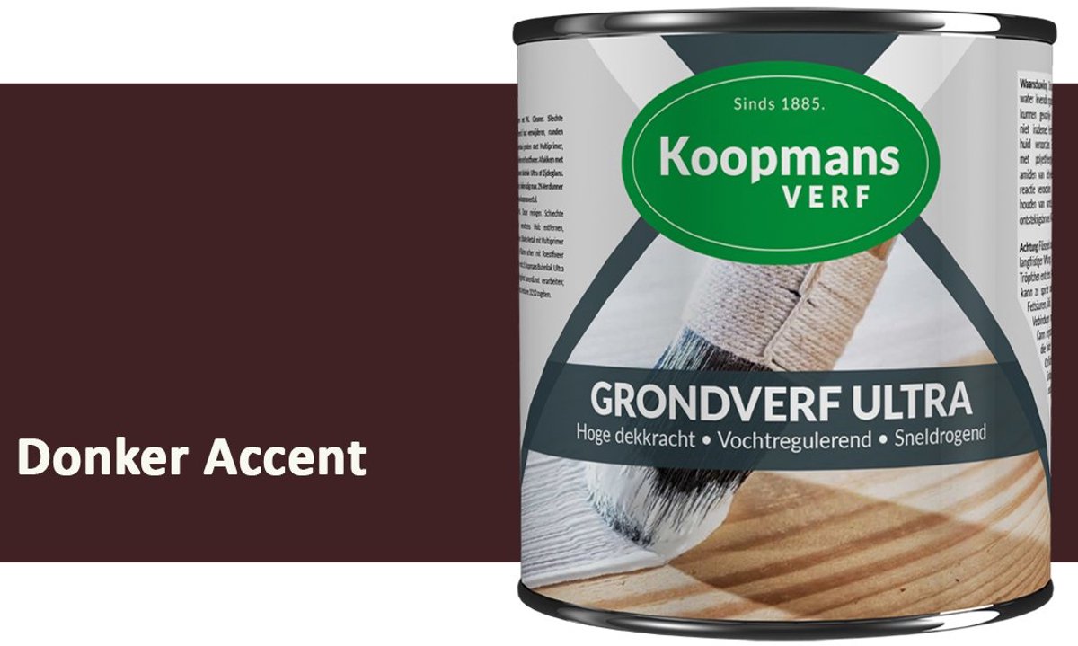 Koopmans Grondverf Ultra – Grondverf Hout & Metaal Binnen en Buiten – Vochtregulerende Primer – Hoge Dekking – Zijdeglans – Donker Accent – 375 ml