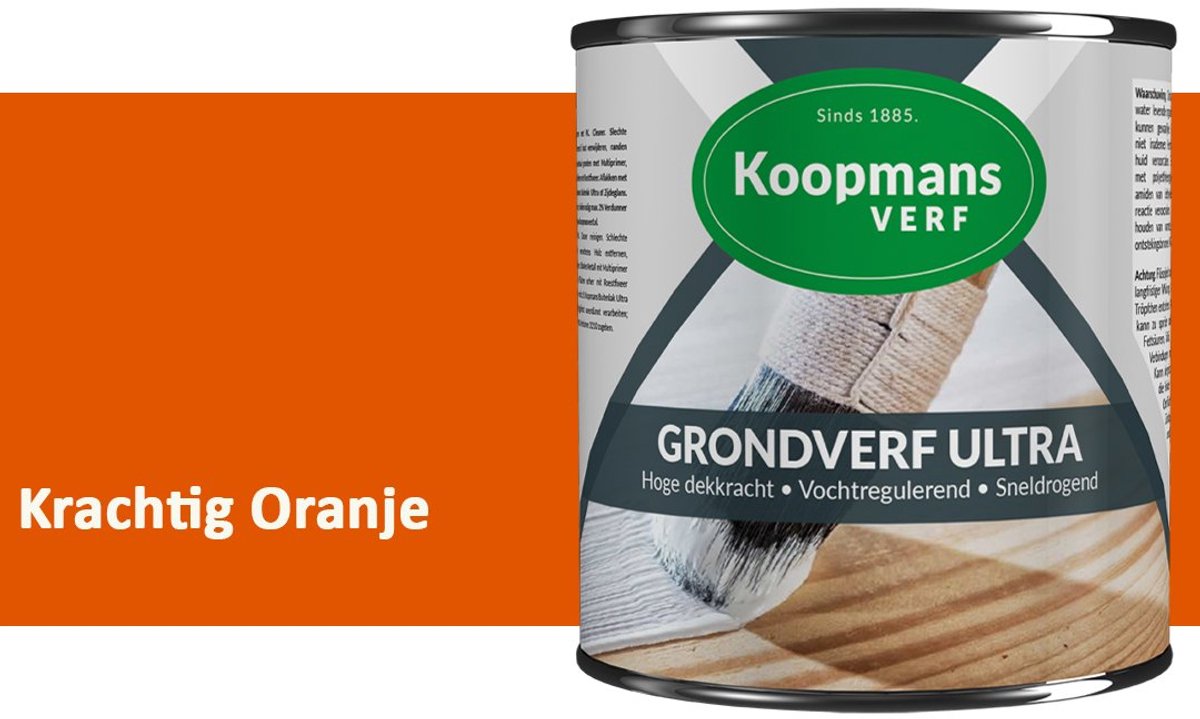 Koopmans Grondverf Ultra – Grondverf Hout & Metaal Binnen en Buiten – Vochtregulerende Primer – Hoge Dekking – Zijdeglans – Krachtig Oranje – 375 ml