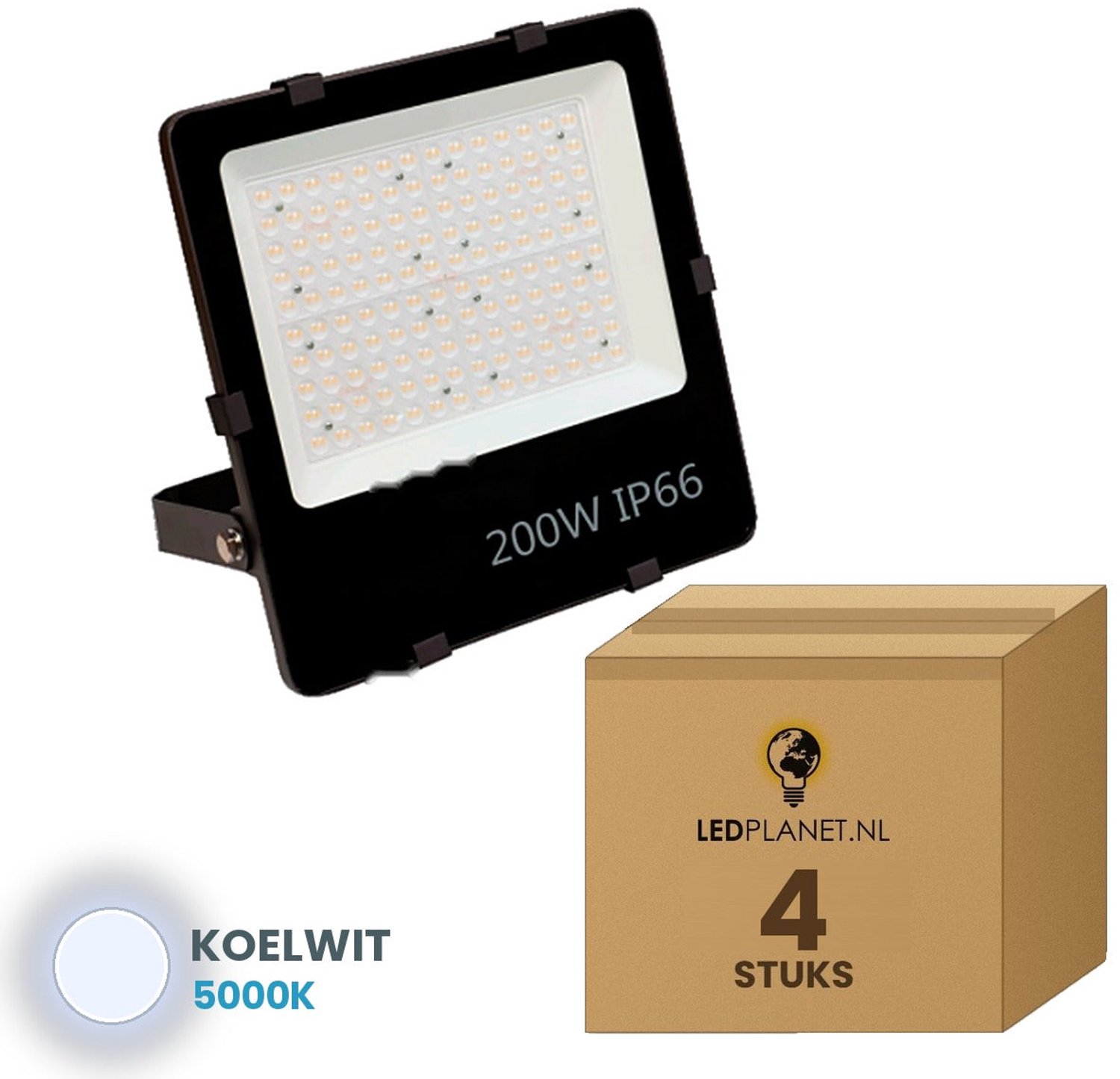Tsong LED schijnwerper 200W - 4 stuks - Koelwit 5000K - 30.000 lm - 150 lm/W - 90° - IP66