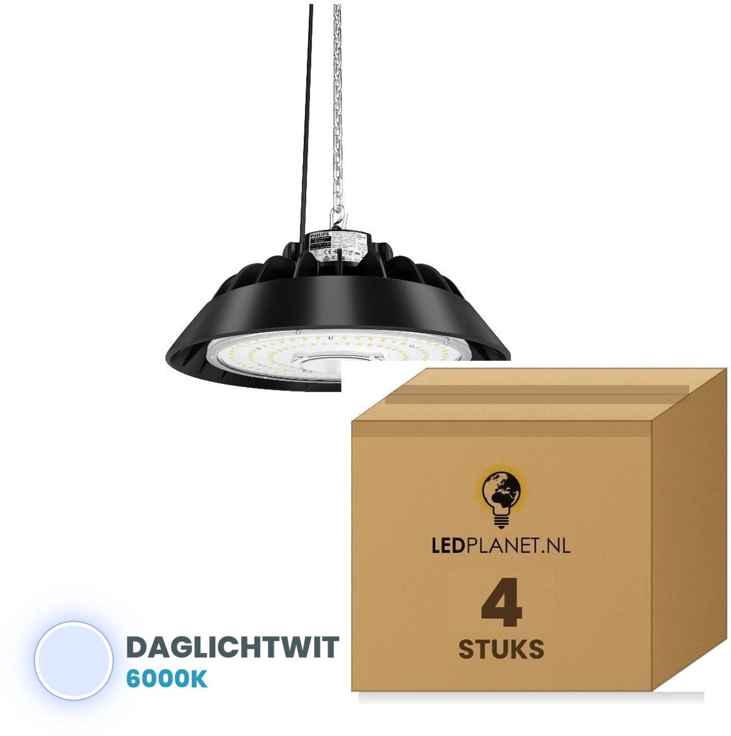 Tsong LED high bay UFO 150W - 4 stuks - Daglichtwit 6000K - 22.500 lm - dimbaar - 230V