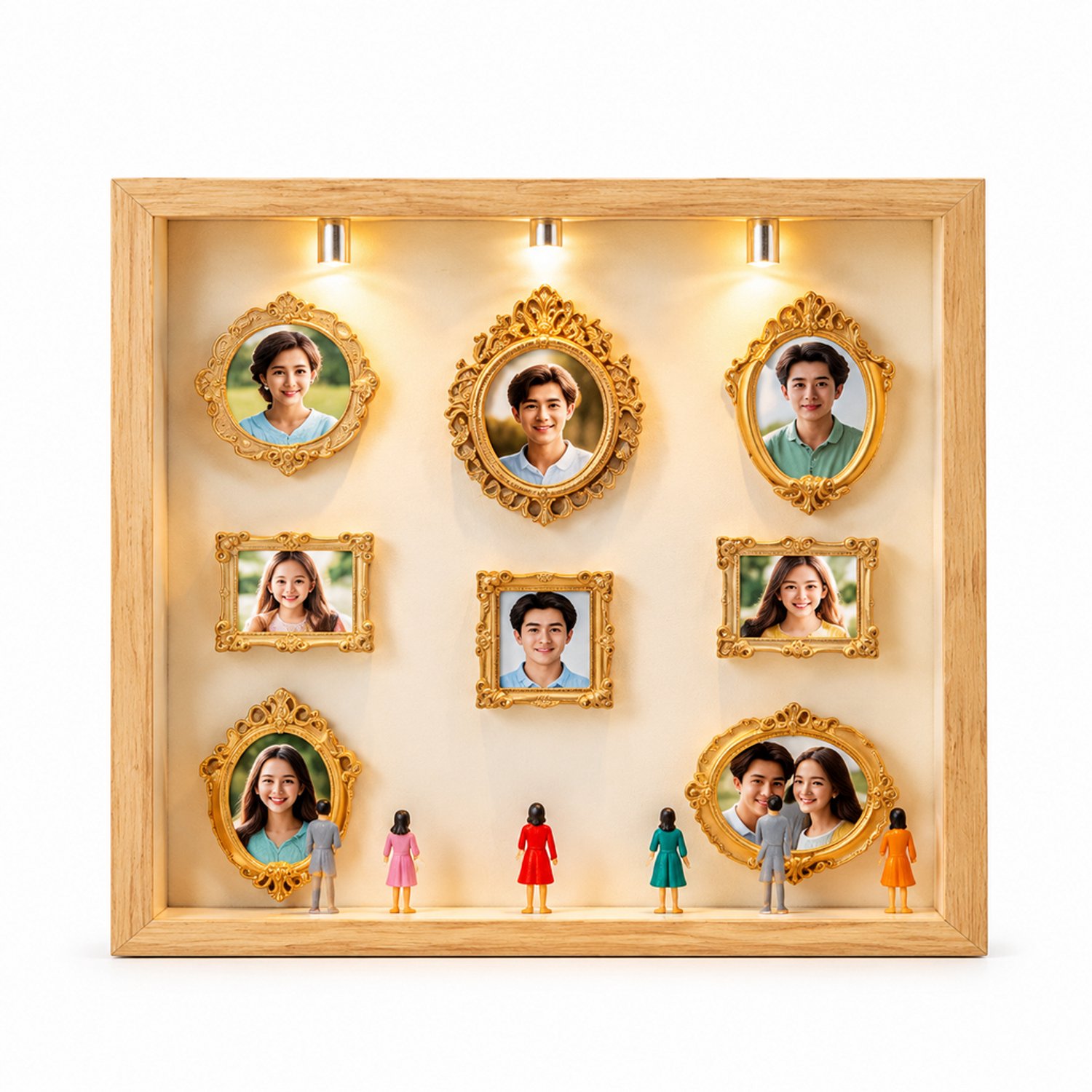 SWGOTA Zwarte MDF-displaylijst met 2 lampjes - Binnenmaat 20 x 25 cm - Holle 3D-lijst voor op tafel