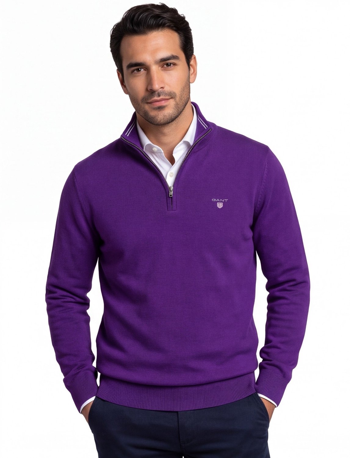 Gant Trui Soft Superfine Italian Lambswool Half Zip Pansy Purple / male