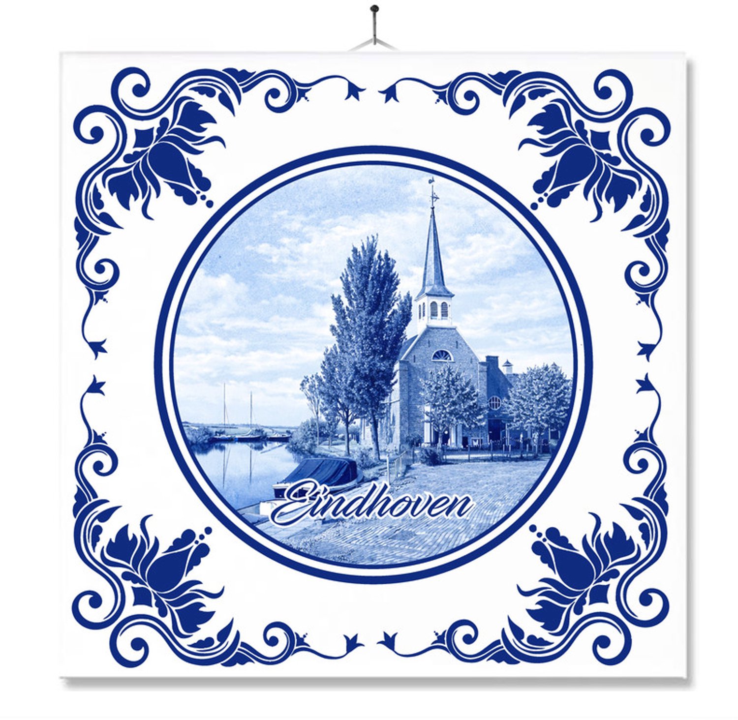 MC Living Tegel Met Opdruk | Elahuizen | Delft Blauw | Cadeau | Inclusief Geschenkdoos | Standaard | Ophangsysteem Multi-Color