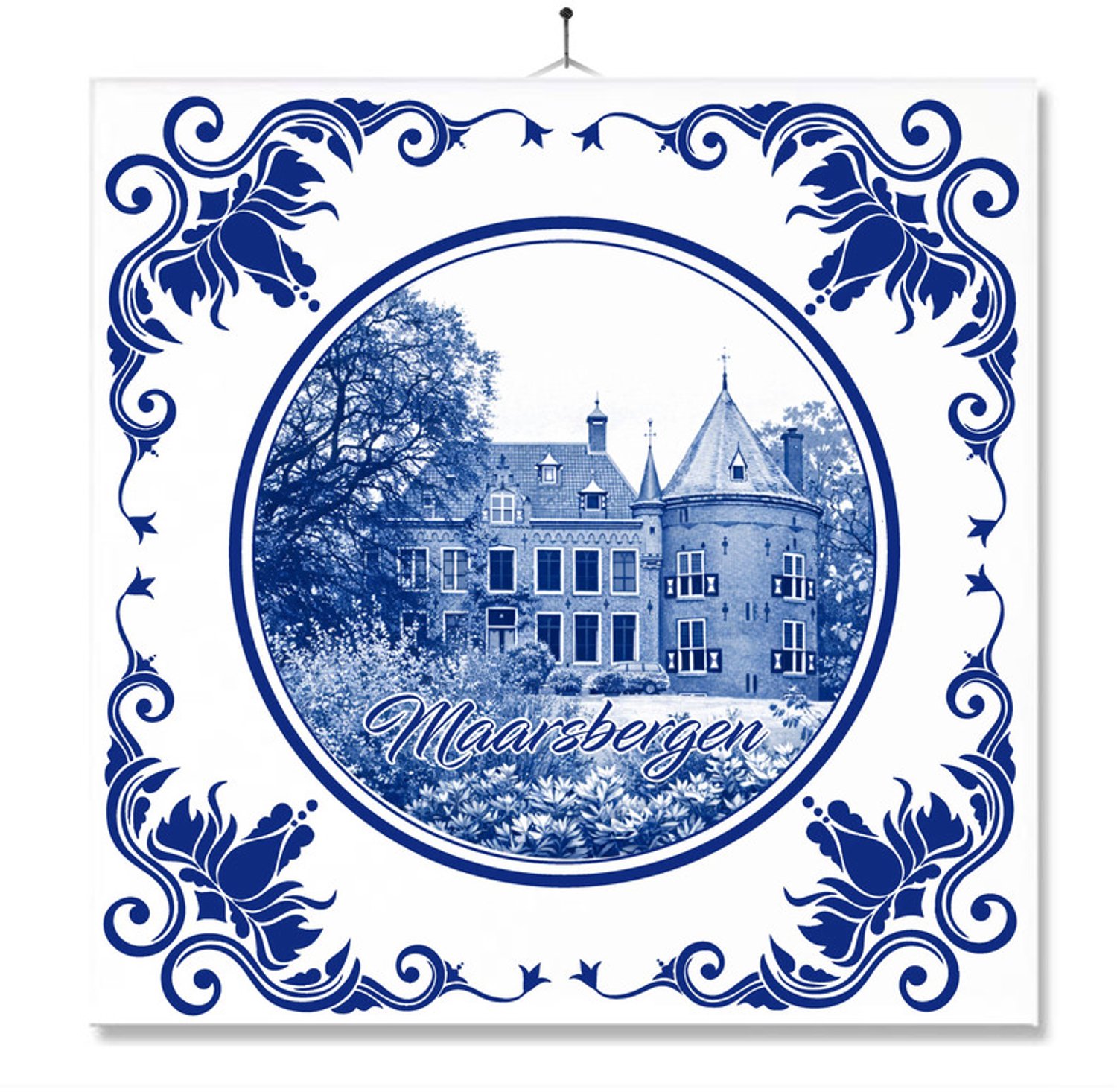 MC Living Tegel Met Opdruk | Maarsbergen | Delft Blauw | Cadeau | Inclusief Geschenkdoos | Standaard | Ophangsysteem