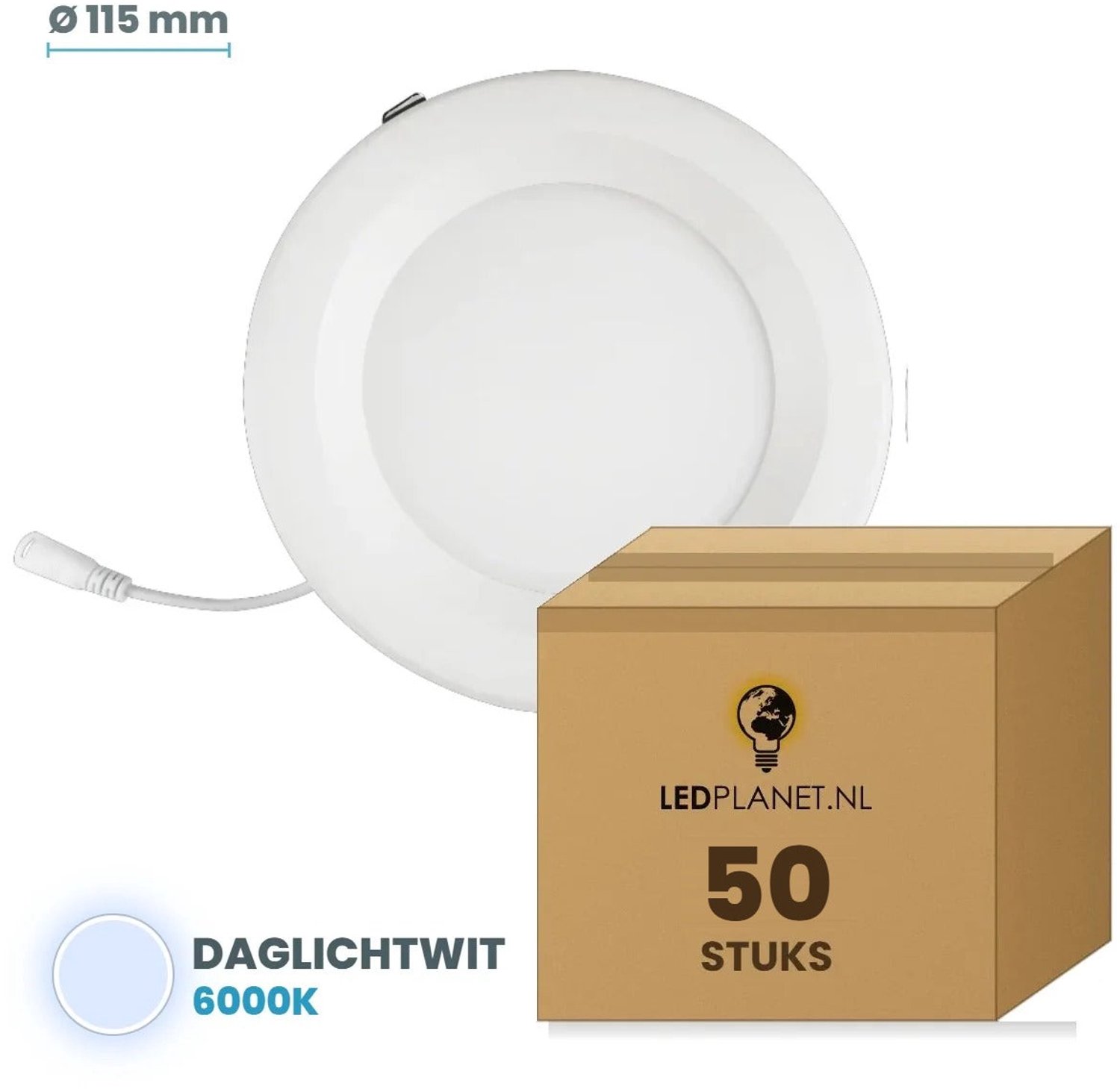 Tsong LED downlight 9W - 50 stuks - Daglichtwit 6000K - 900 lm - Ø115mm - zaagmaat Ø95mm - 120° - IP20 - CRI80 - 230V