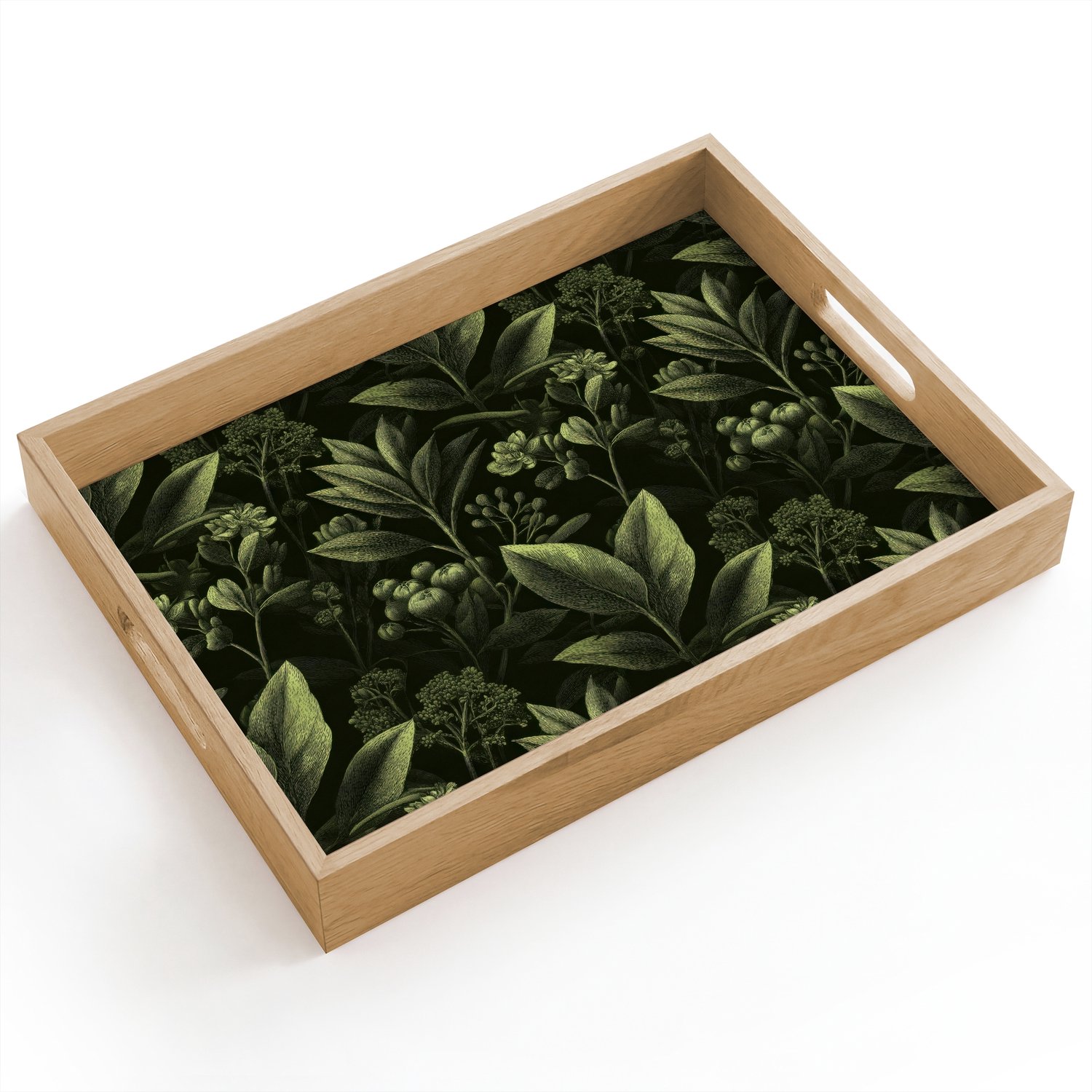 Dienblad hout 40x30 cm - Schootdienblad - Klassiek - Donker - Botanisch - Planten - Borrelplank rechthoek - Plateau dienbladen