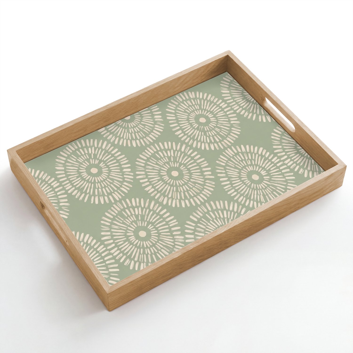 Dienblad hout 50x35 cm - Schootdienblad - Patroon - Cirkels - Abstract - Modern - Groen - Borrelplank rechthoek - Plateau dienbladen