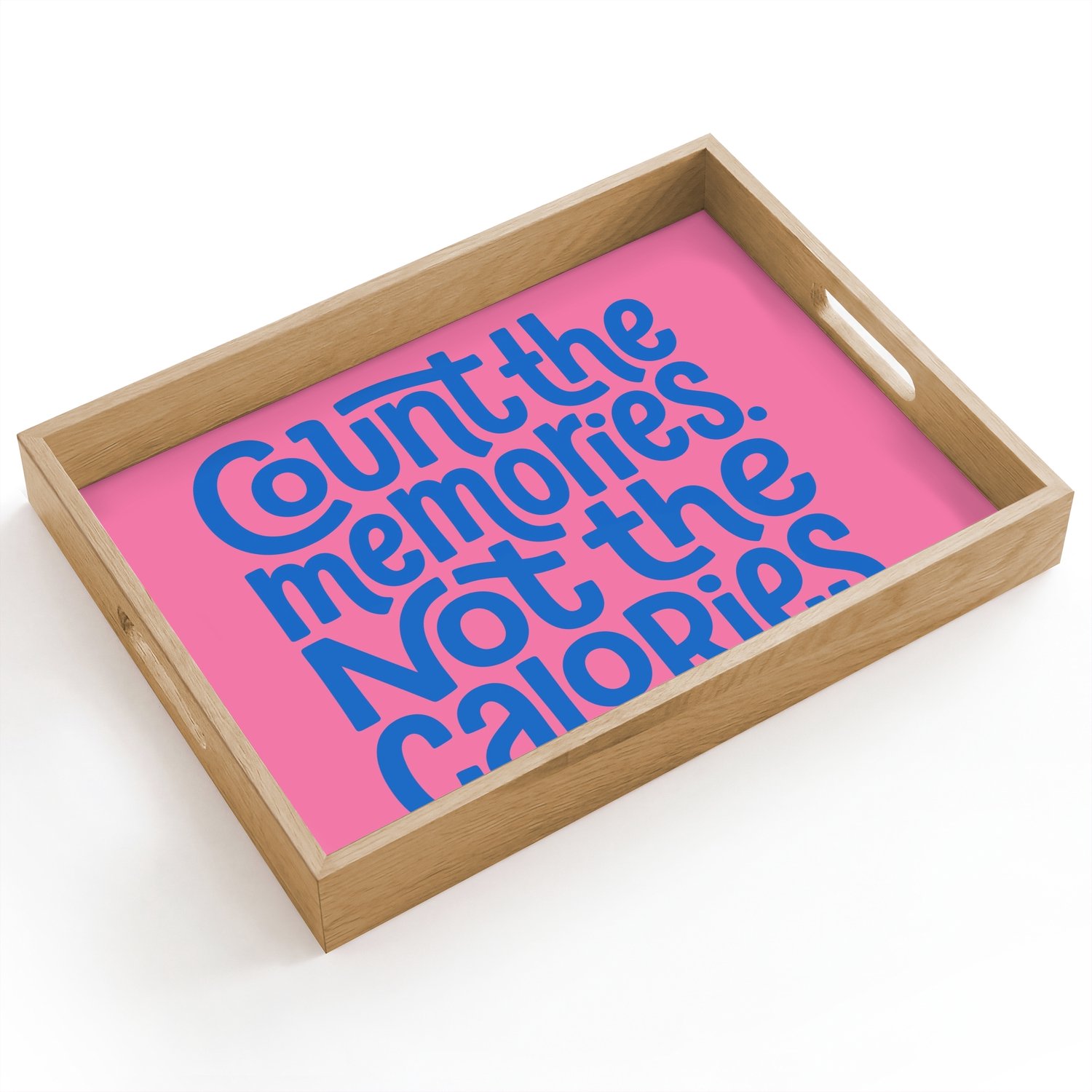 Dienblad hout 40x30 cm - Schootdienblad - Memories - Roze - Blauw - Quote - Borrelplank rechthoek - Plateau dienbladen