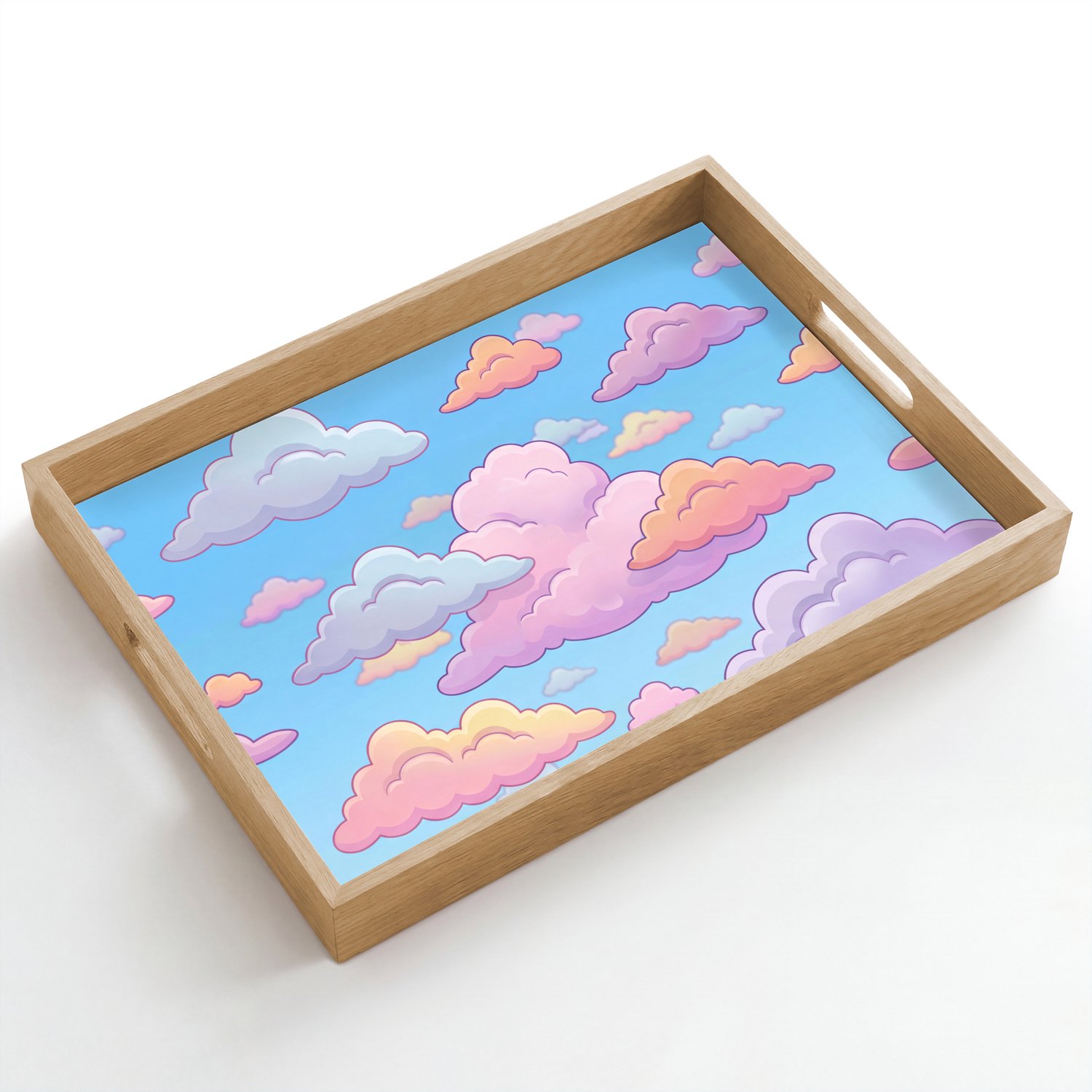 Dienblad hout 50x35 cm - Schootdienblad - Wolk - Lucht - Natuur - Illustratie - Pastel - Borrelplank rechthoek - Plateau dienbladen