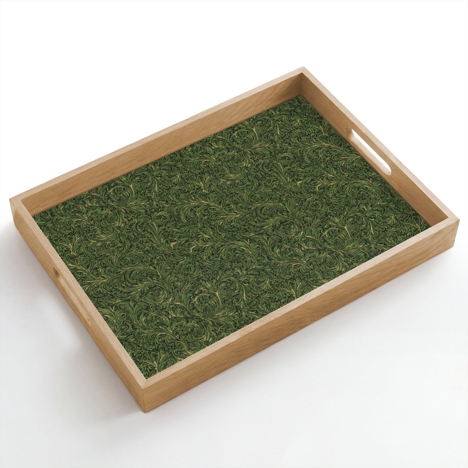 Dienblad hout 50x35 cm - Schootdienblad - Donker - Groen - Krullend - Botanisch - Borrelplank rechthoek - Plateau dienbladen