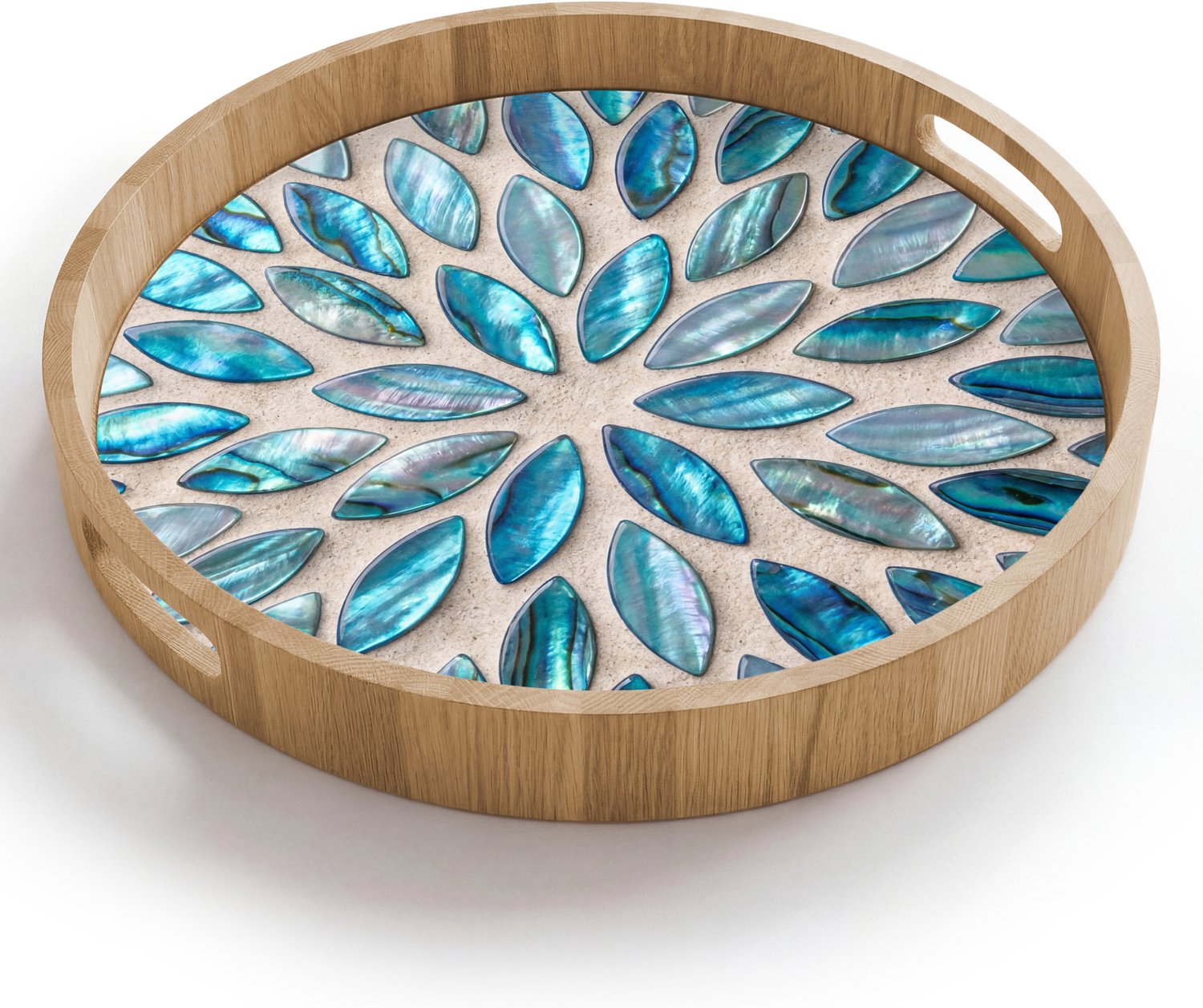 Dienblad rond 40x40 cm - Schootdienblad hout - Patroon - Glans - Abstract - Blauw - Decoratie - Borrelplank rechthoek - Plateau houten dienbladen