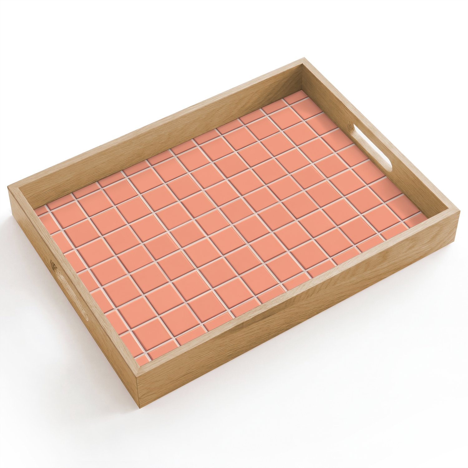 Dienblad hout 40x30 cm - Schootdienblad - Patroon - Tegels - Perzik - Borrelplank rechthoek - Plateau dienbladen